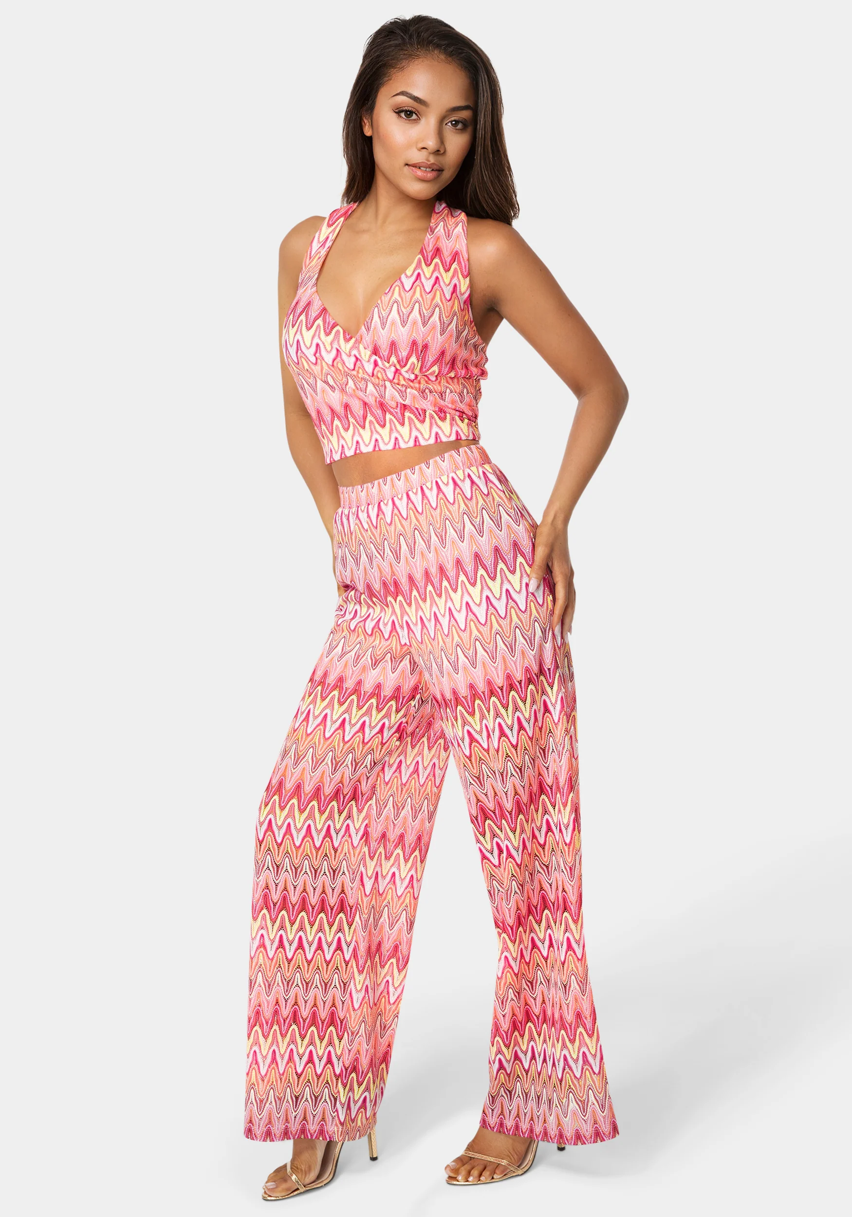 2-Piece Chevron Halter Top Flare Pant Set - Image 2