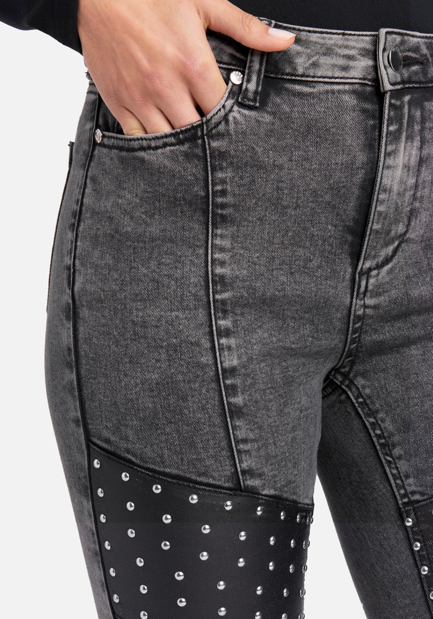 Acid Wash Stud Detail Skinny Jeans - Image 4