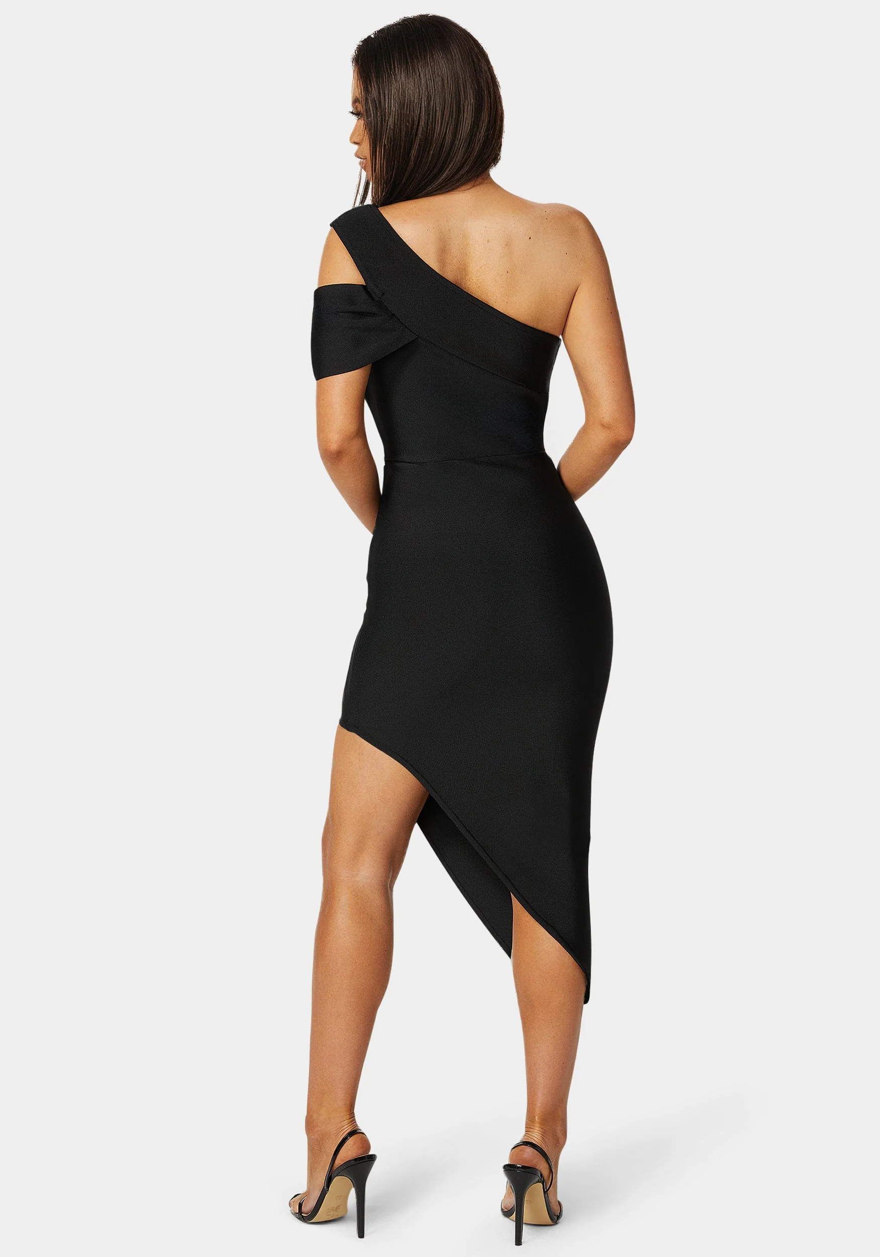 Asymmetrical High Slit Bandage Midi Dress - Image 3