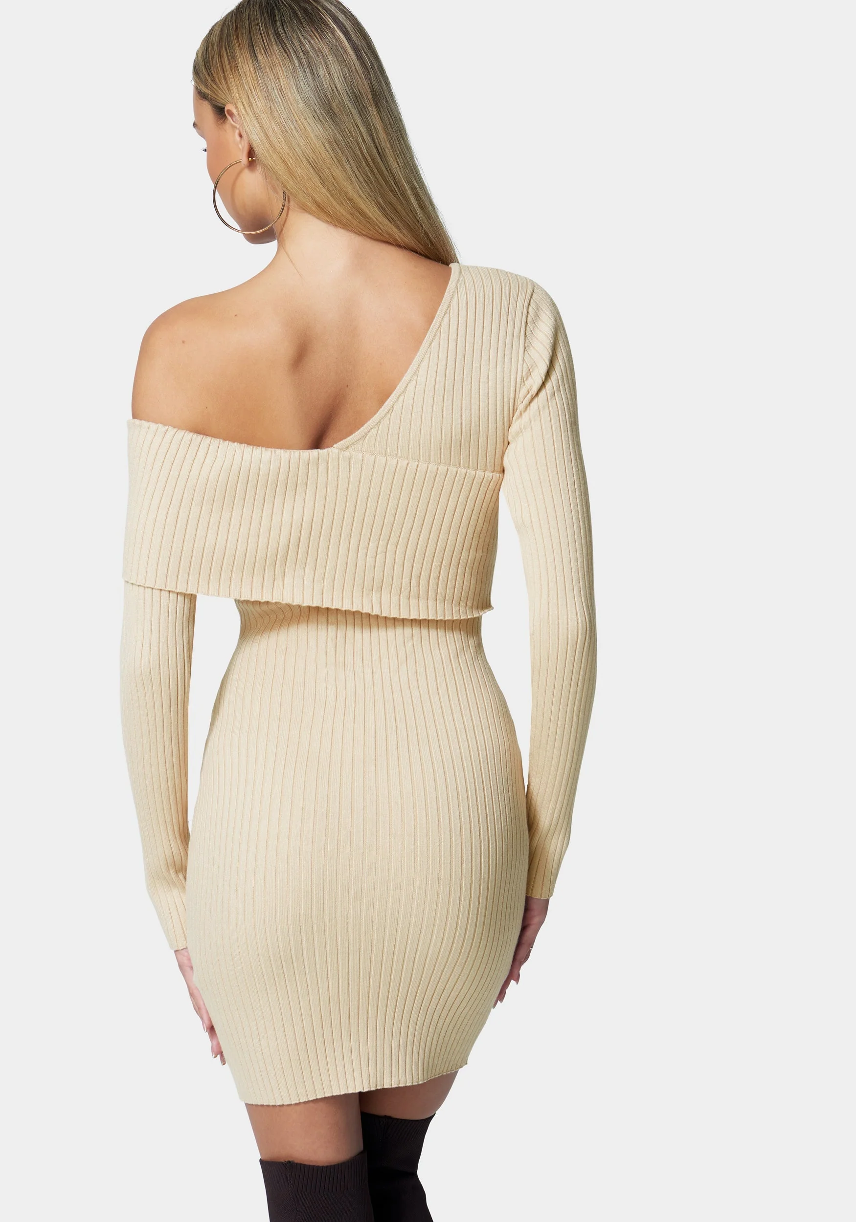 Asymmetrical Off Shoulder Sweater Dress - Image 3