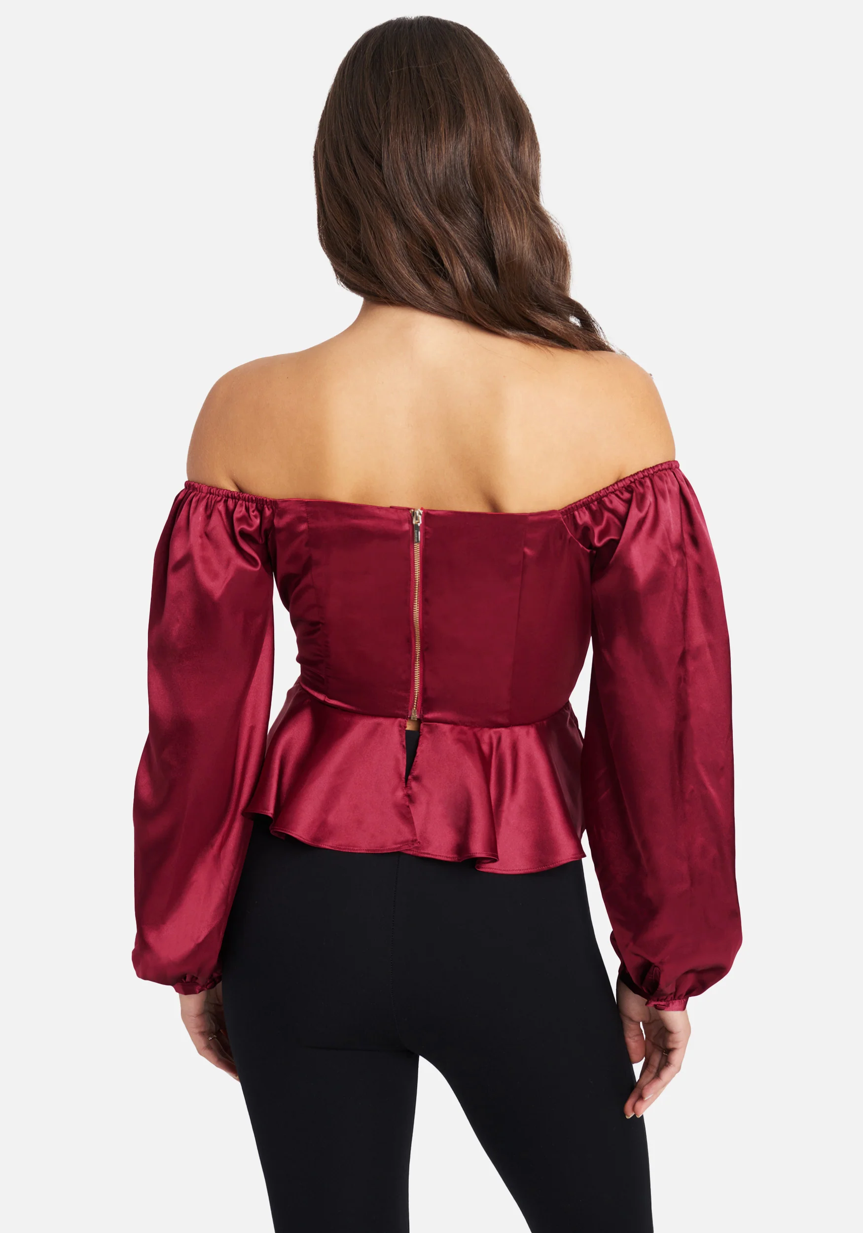 Asymmetrical Peplum Hammered Satin Blouse - Image 3