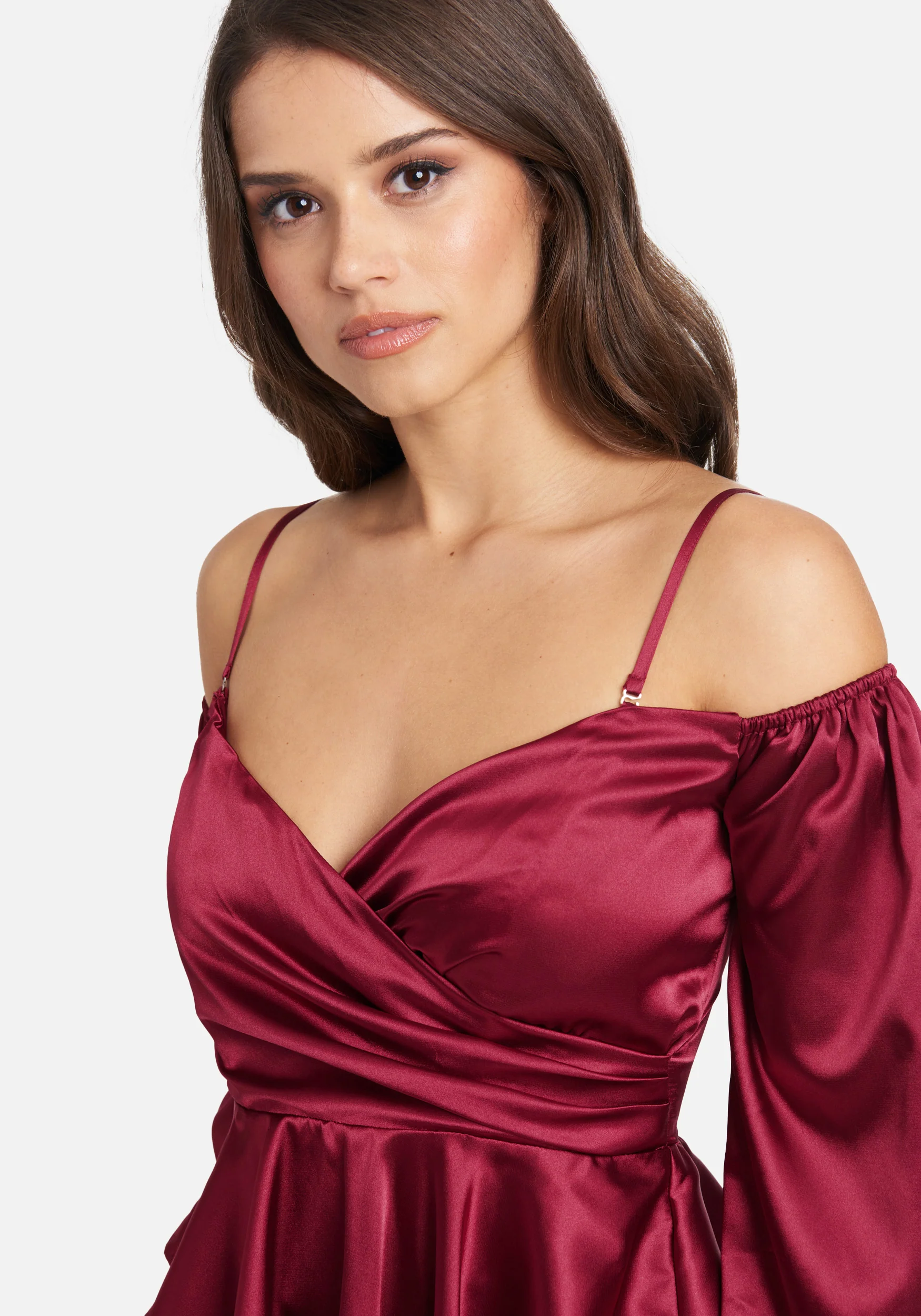 Asymmetrical Peplum Hammered Satin Blouse - Image 4