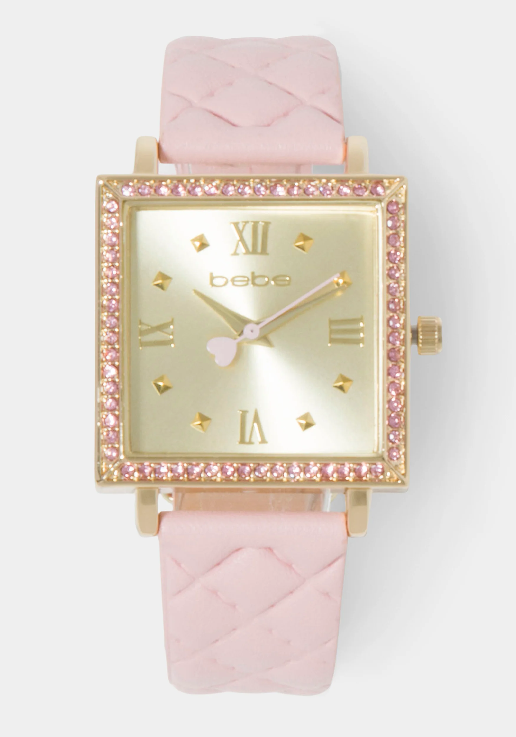 Baby Pink Quilted Strap Watch With Crystal Bezel - Image 2