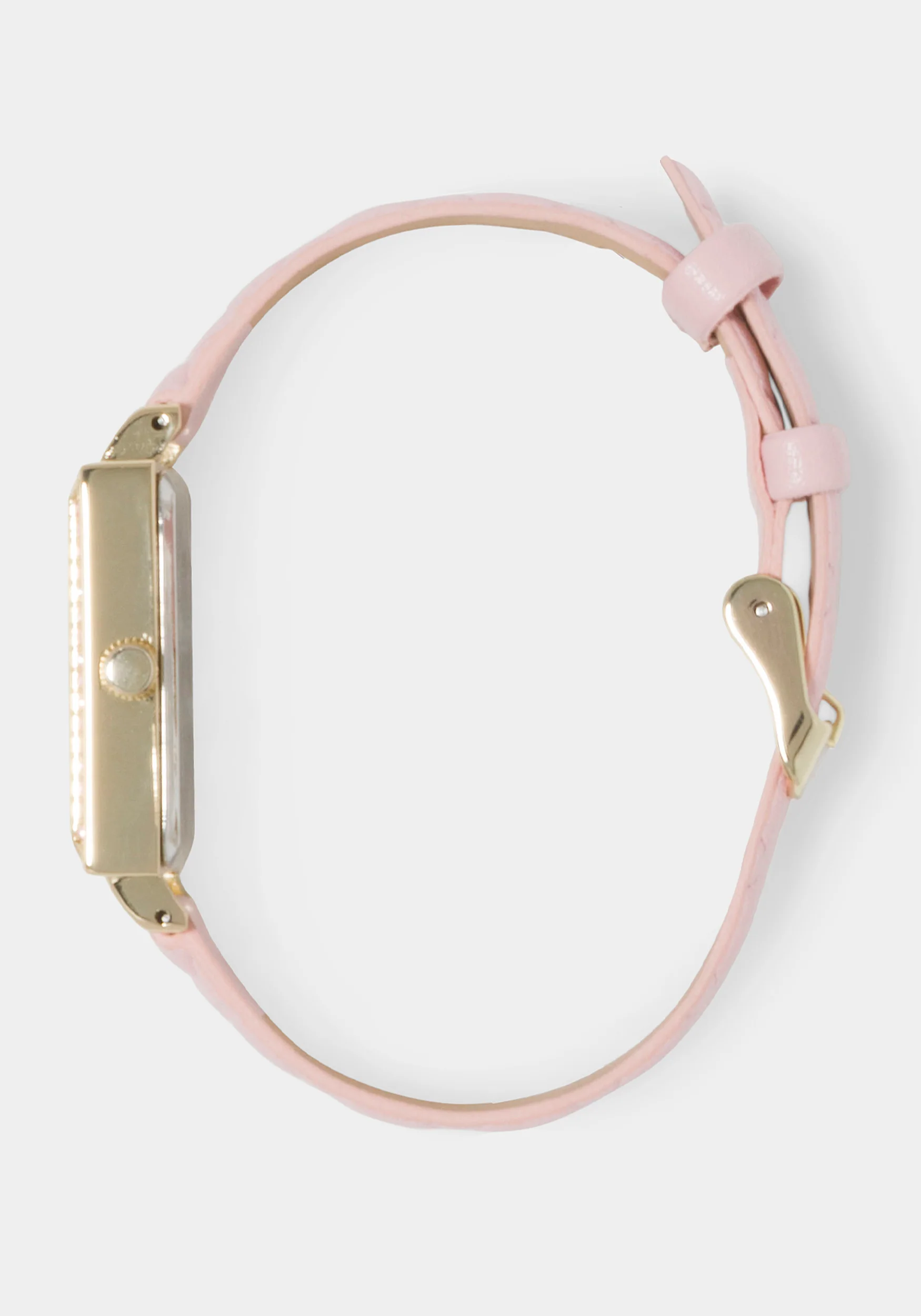 Baby Pink Quilted Strap Watch With Crystal Bezel - Image 3