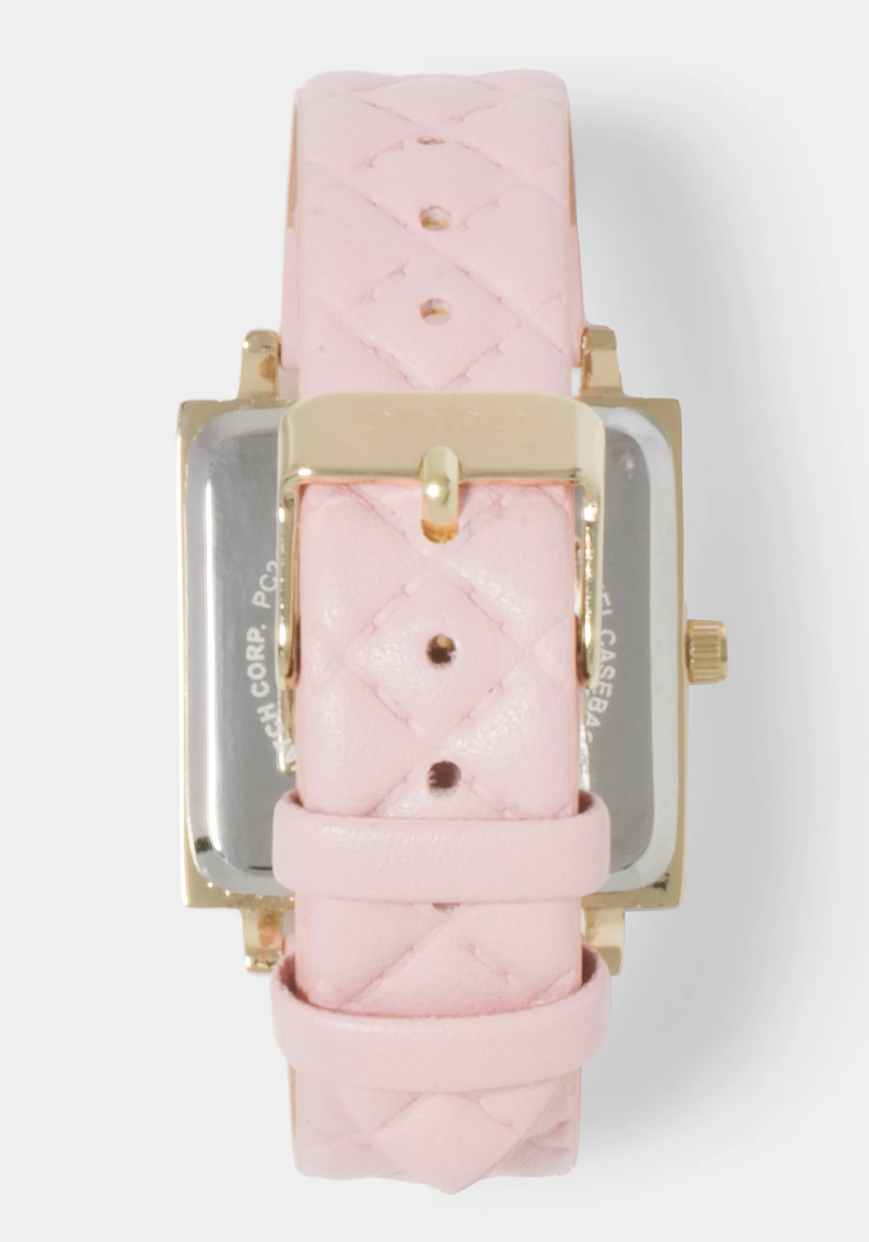 Baby Pink Quilted Strap Watch With Crystal Bezel - Image 4
