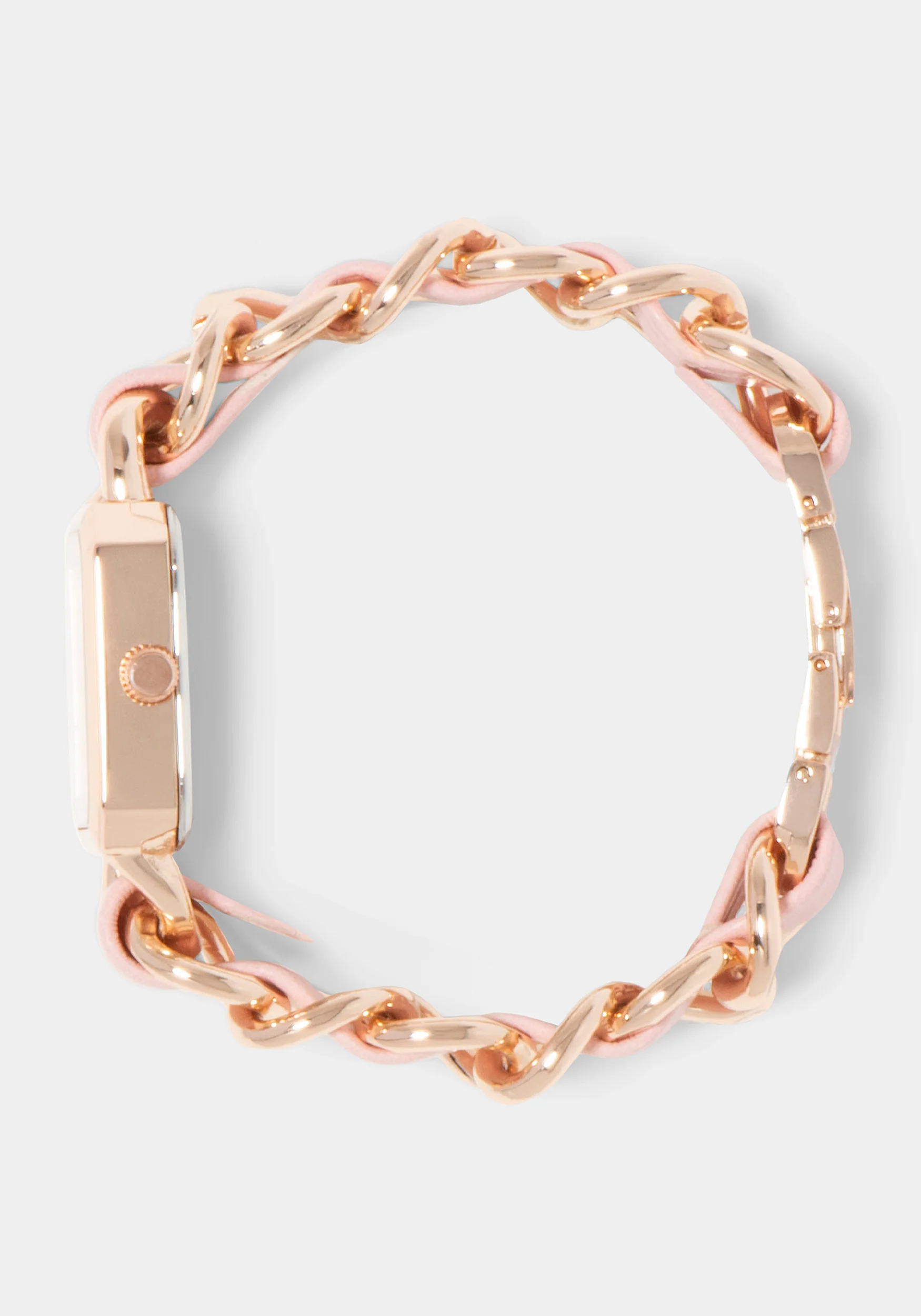 Baby Pink Strap and Rosegold Metal Chain Link Bracelet Watch - Image 3