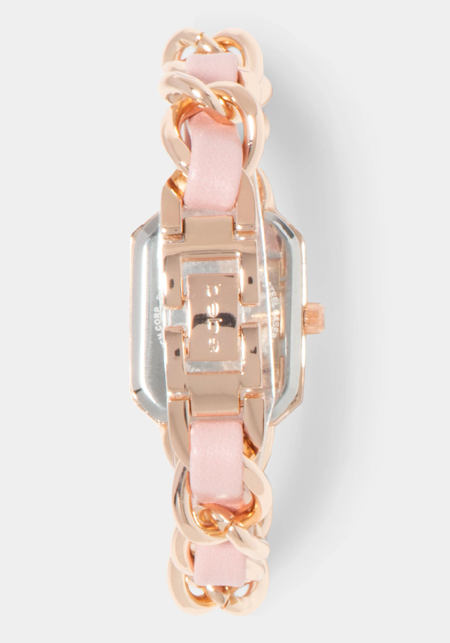 Baby Pink Strap and Rosegold Metal Chain Link Bracelet Watch - Image 4