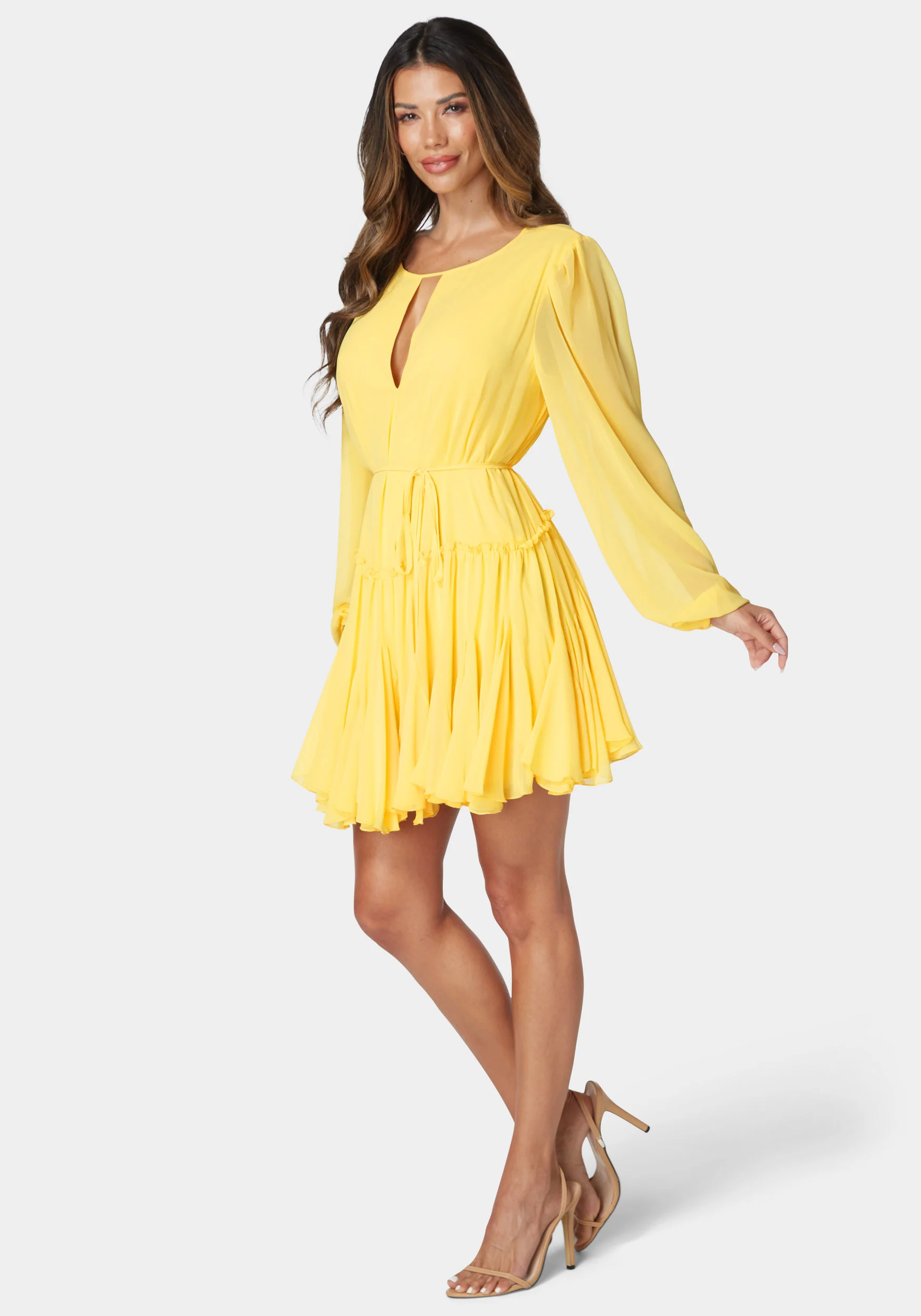 Balloon Sleeve Godet Dress - Image 2