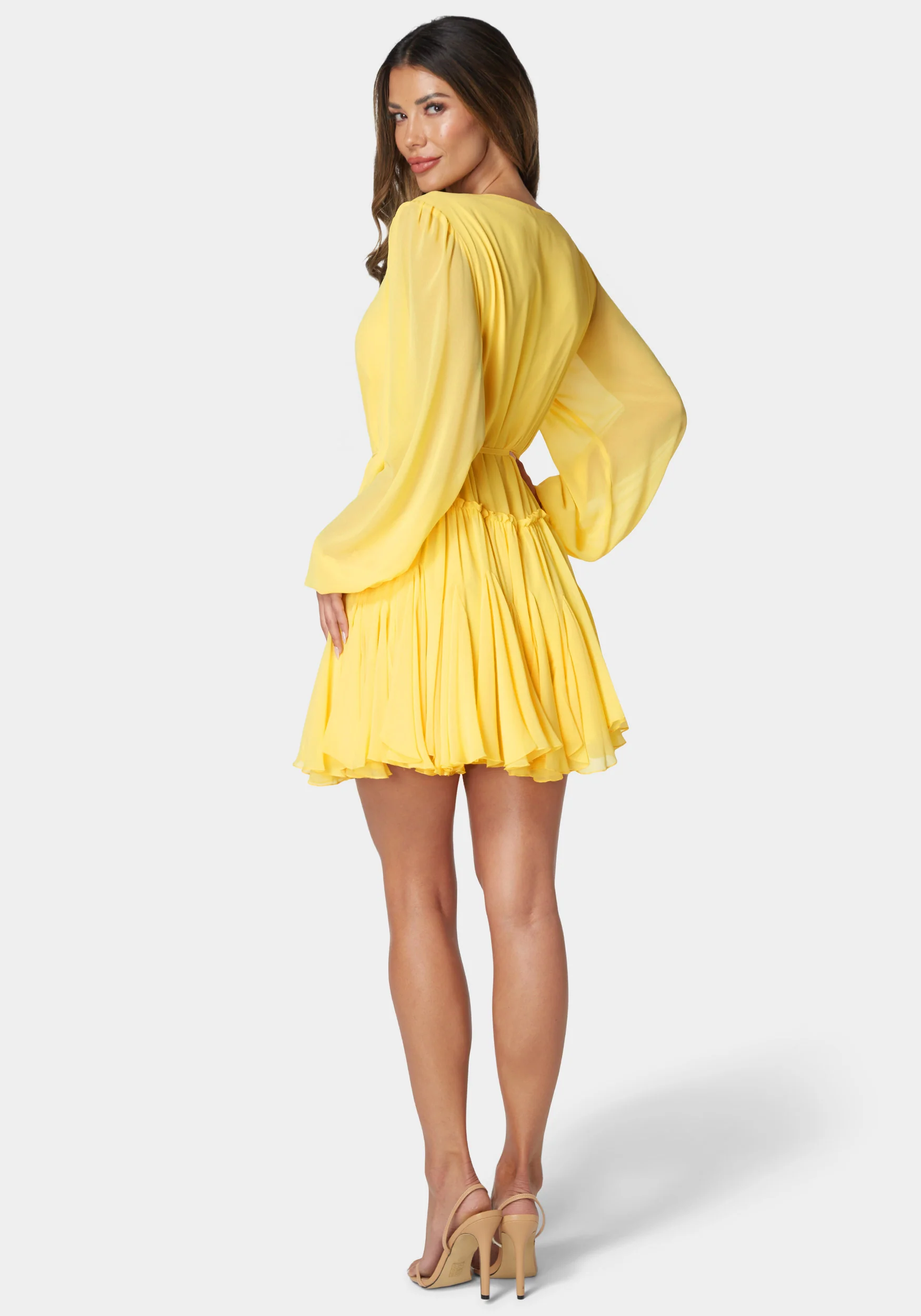 Balloon Sleeve Godet Dress - Image 3