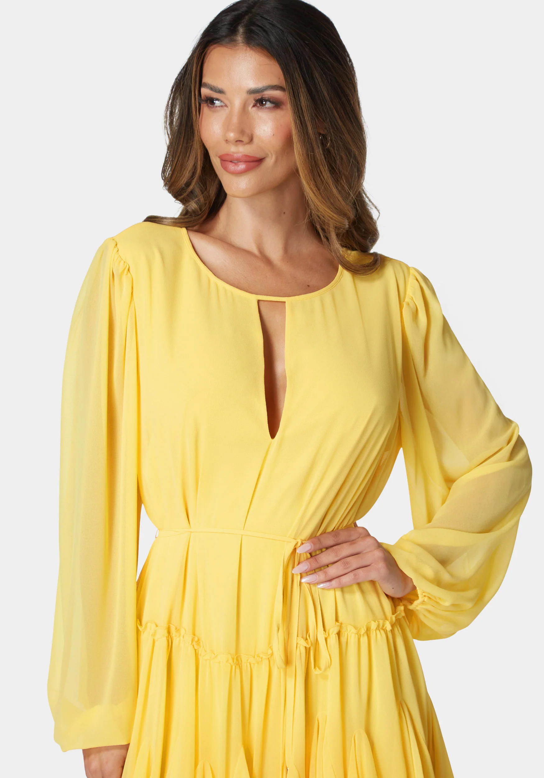 Balloon Sleeve Godet Dress - Image 4