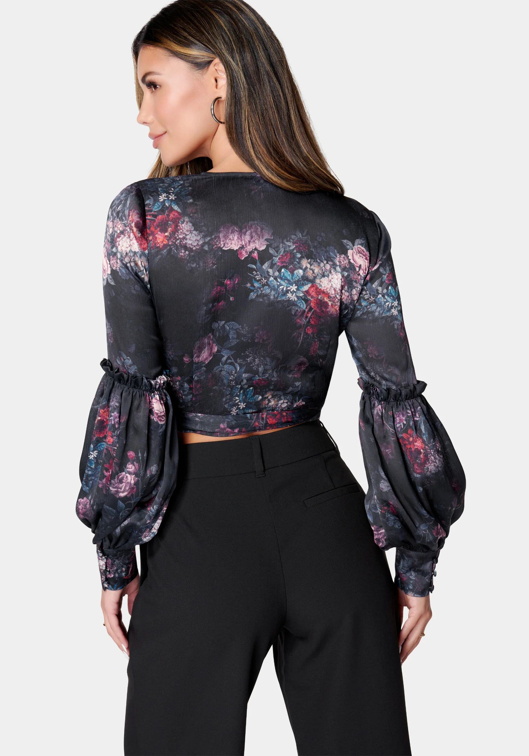 Balloon Sleeve Wrap Blouse - Image 2