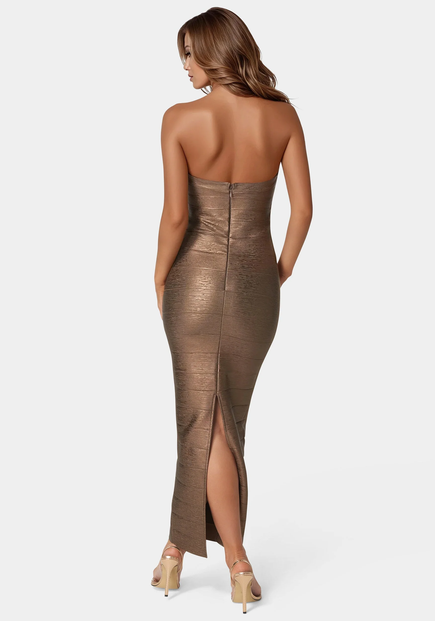 Bandage Strapless Foil Maxi Dress - Image 4