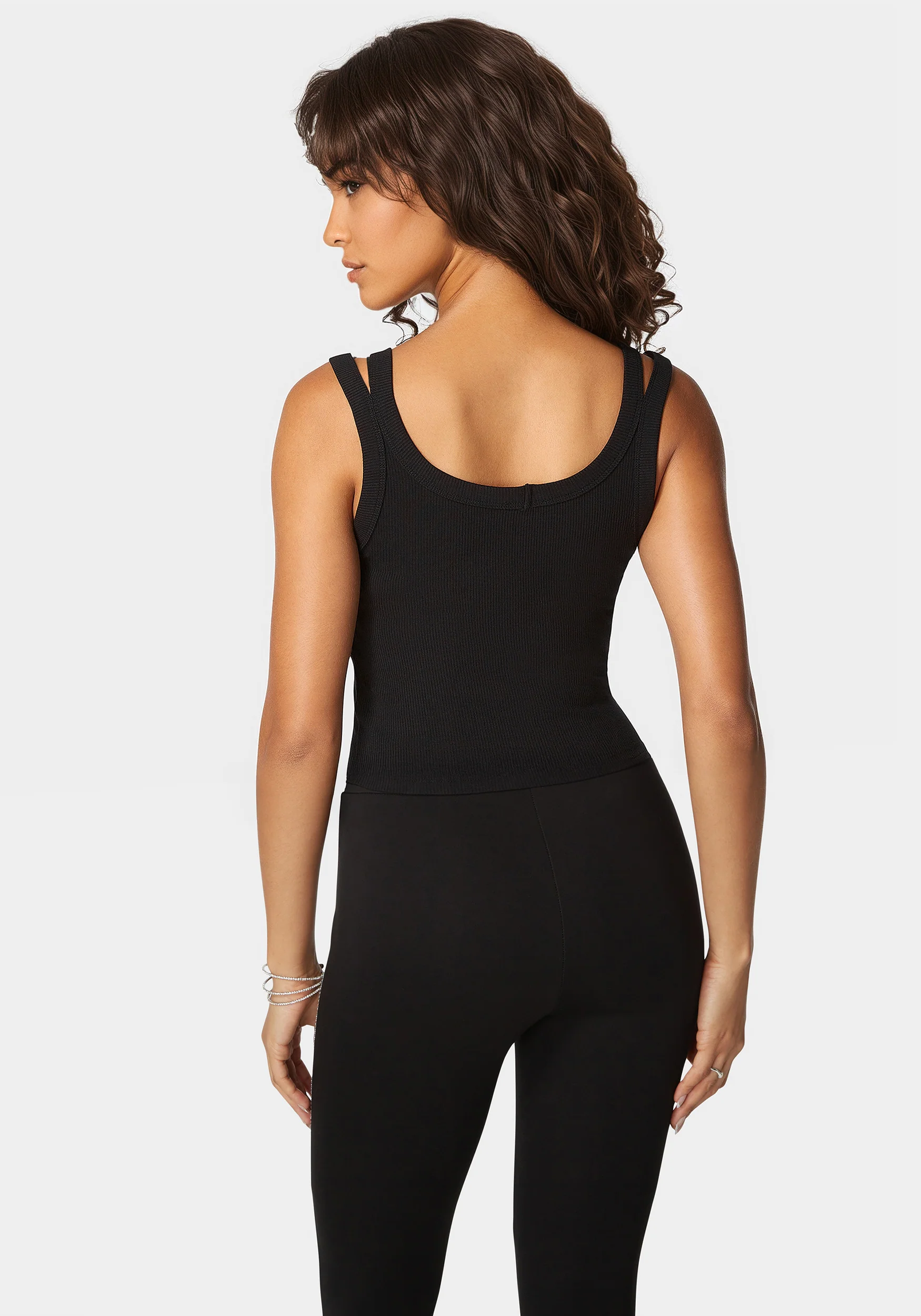 Bebe Logo Double Strap Single Stone Rib Top - Image 3
