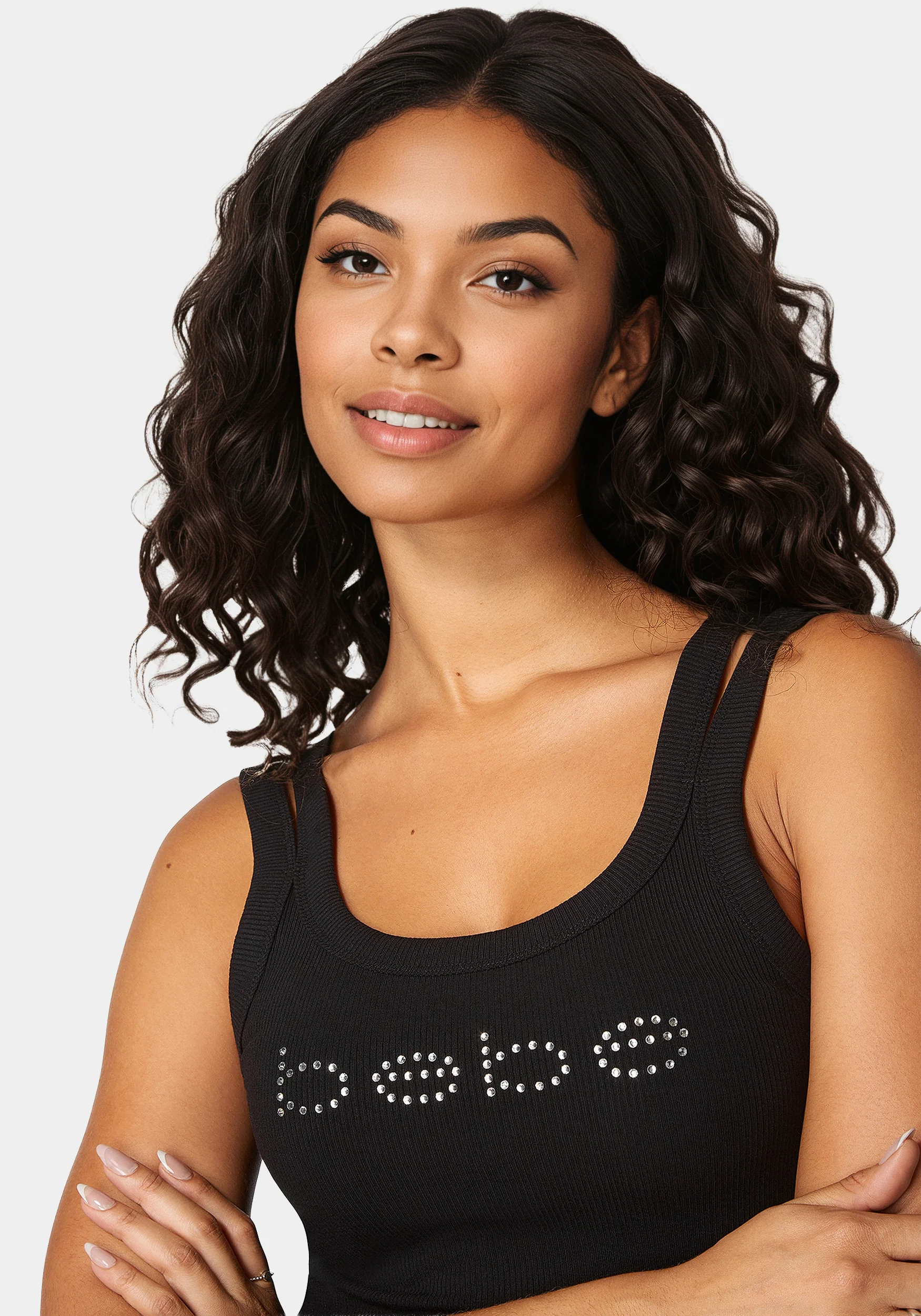 Bebe Logo Double Strap Single Stone Rib Top - Image 4