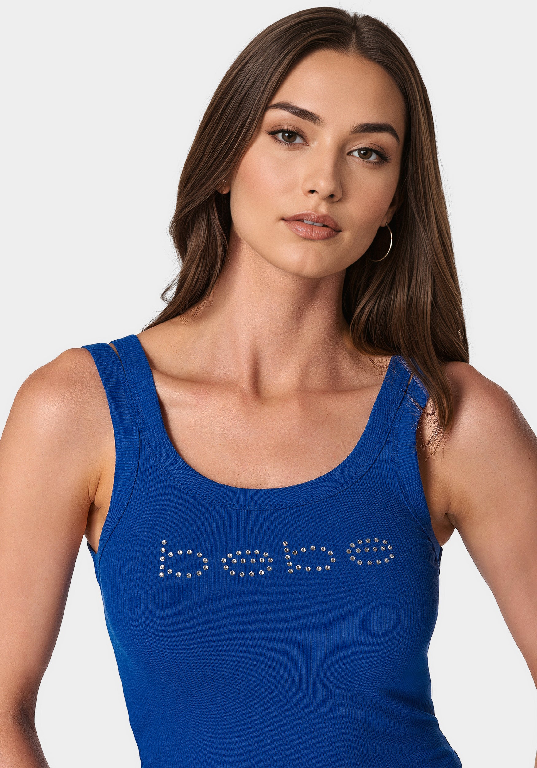Bebe Logo Double Strap Single Stone Rib Top - Image 4