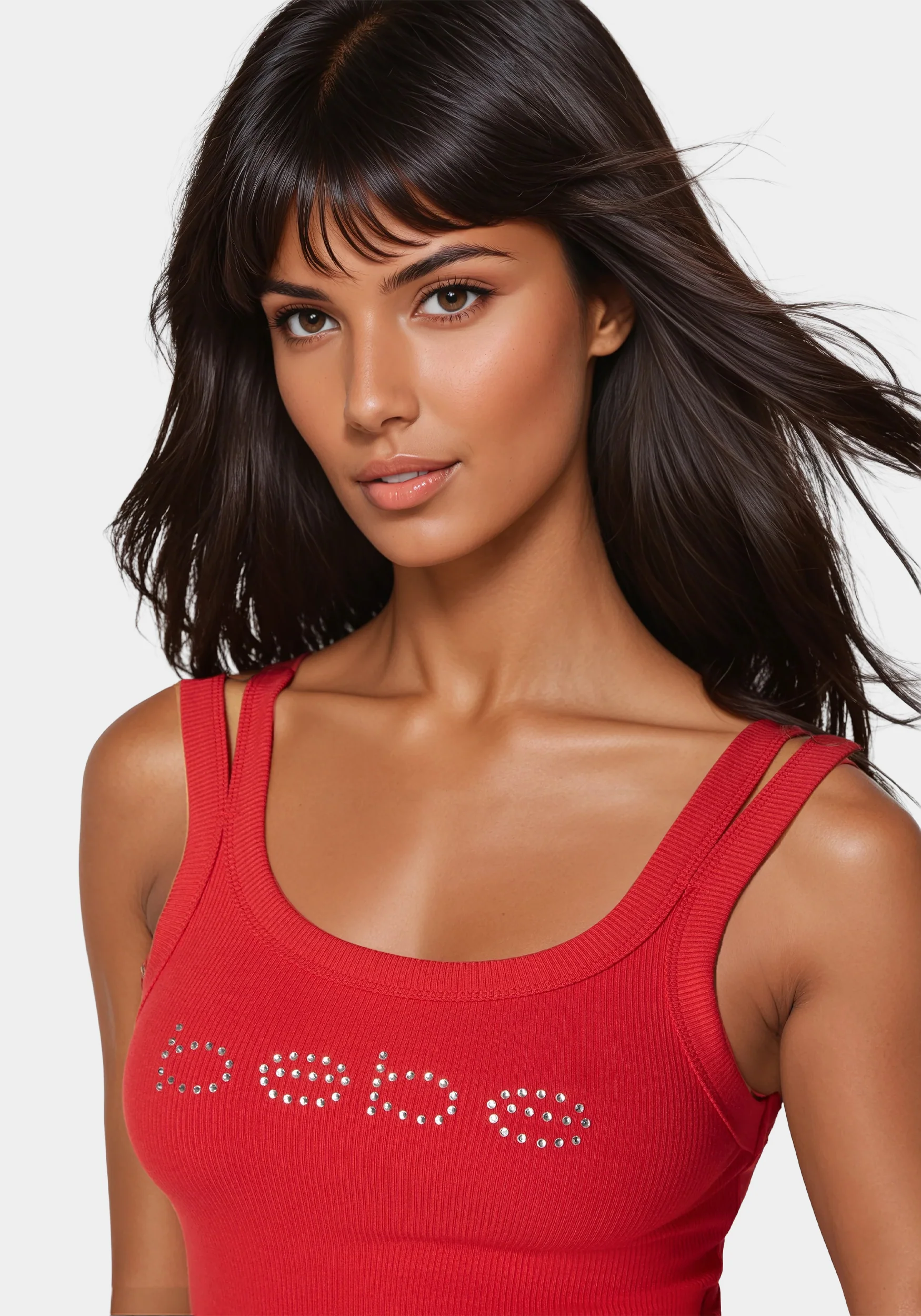 Bebe Logo Double Strap Single Stone Rib Top - Image 4