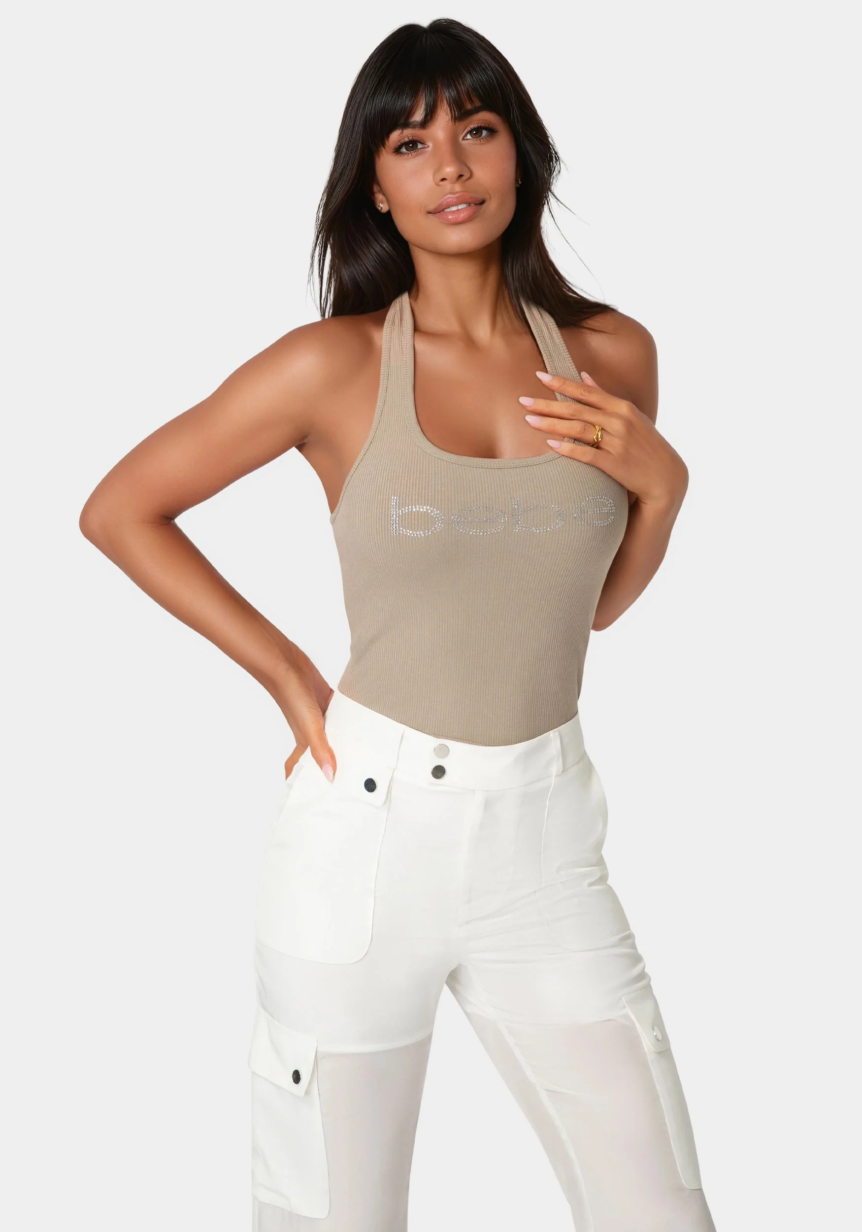 Bebe Logo Halter Neck Rib Tank - Image 3