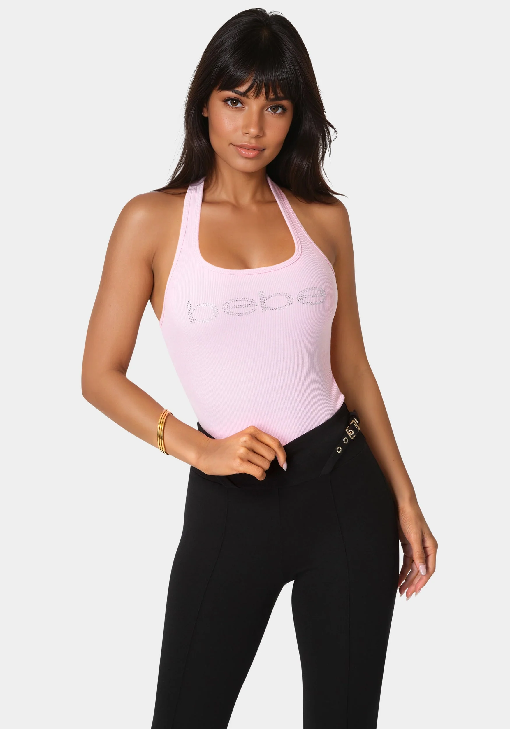 Bebe Logo Halter Neck Rib Tank - Image 3