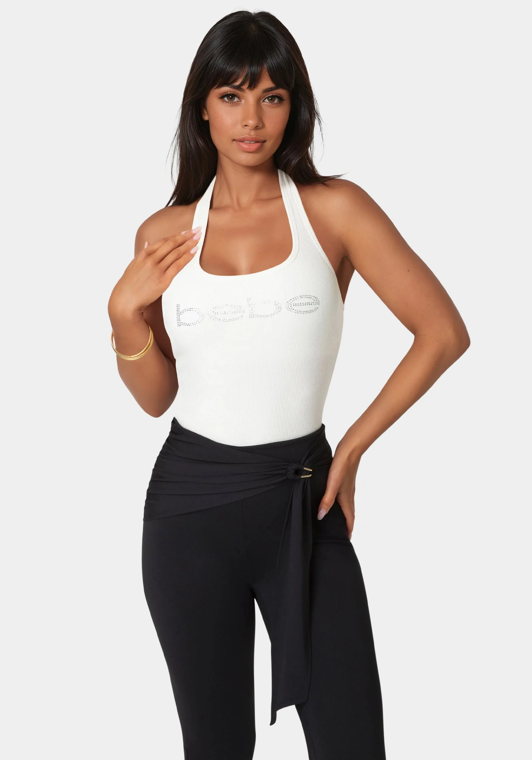 Bebe Logo Halter Neck Rib Tank - Image 3