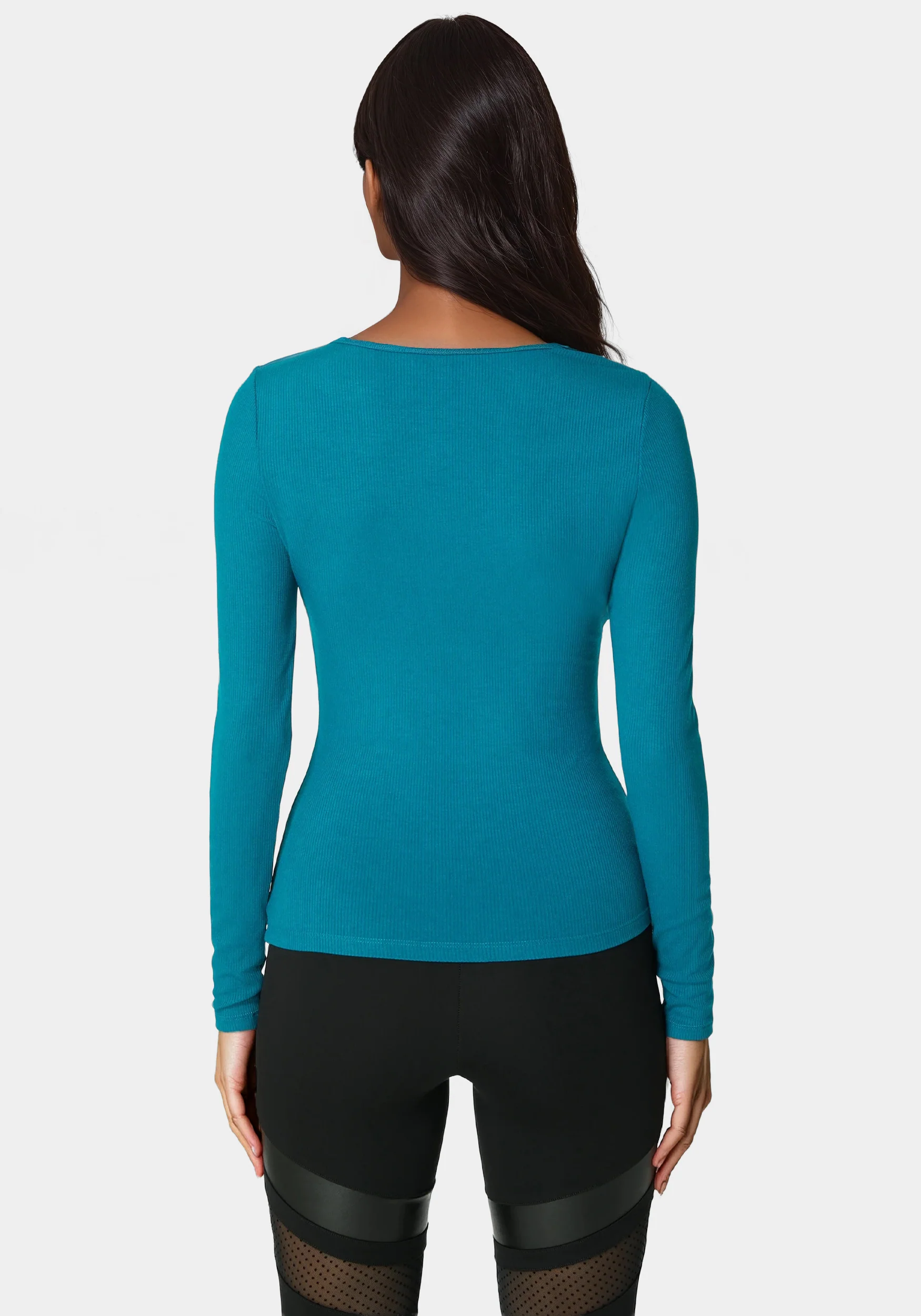 Bebe Logo Long Sleeve Scoop Neck Single Stone Rib Top - Image 4