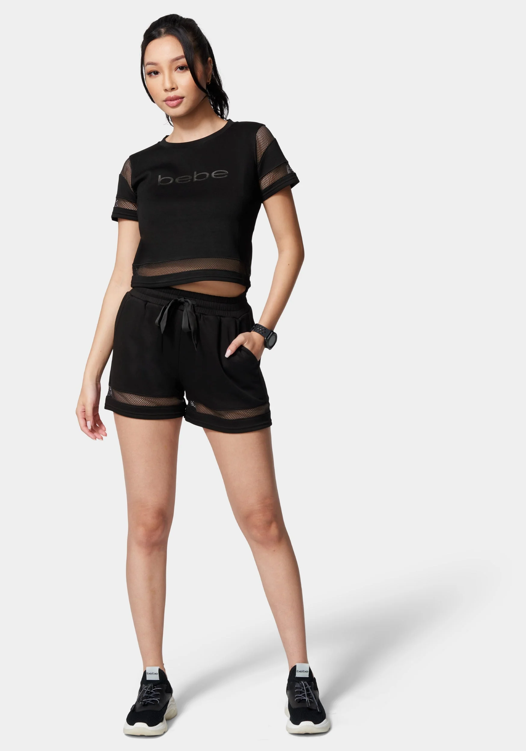 Bebe Logo Mesh Inserts Scuba Shorts - Image 2