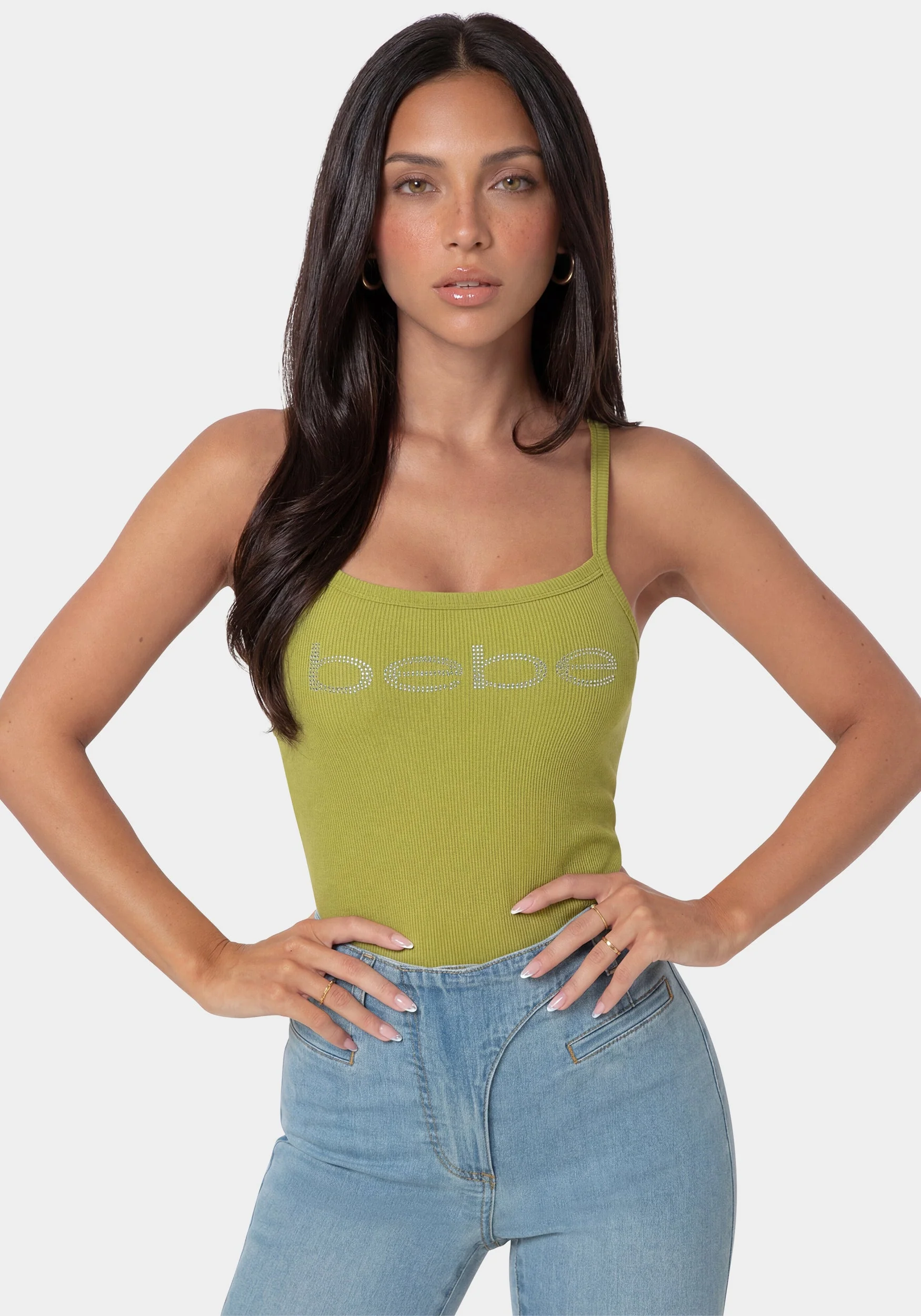 Bebe Logo Racer Back Rib Tank