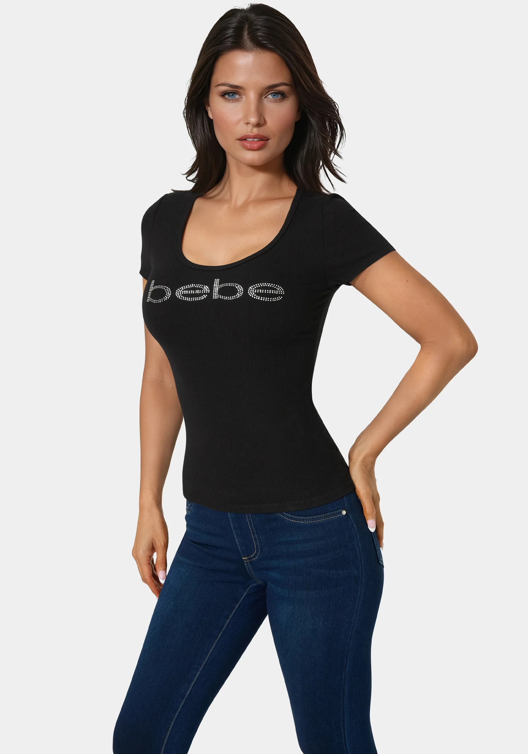 Bebe Logo Short Sleeve Round Neck Rib Top - Image 2