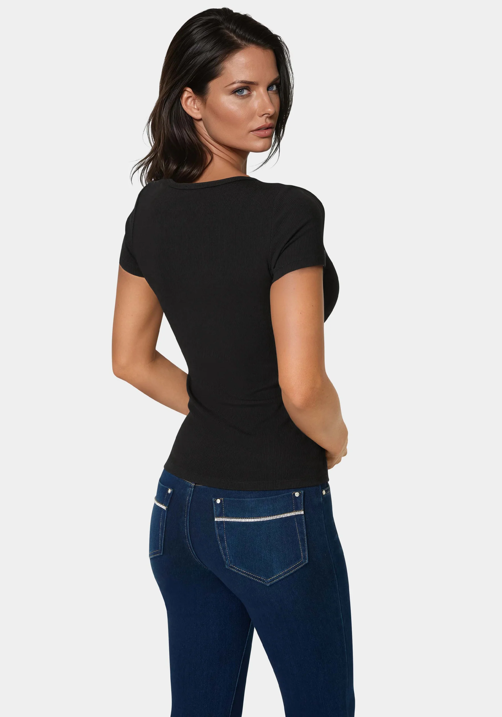 Bebe Logo Short Sleeve Round Neck Rib Top - Image 3