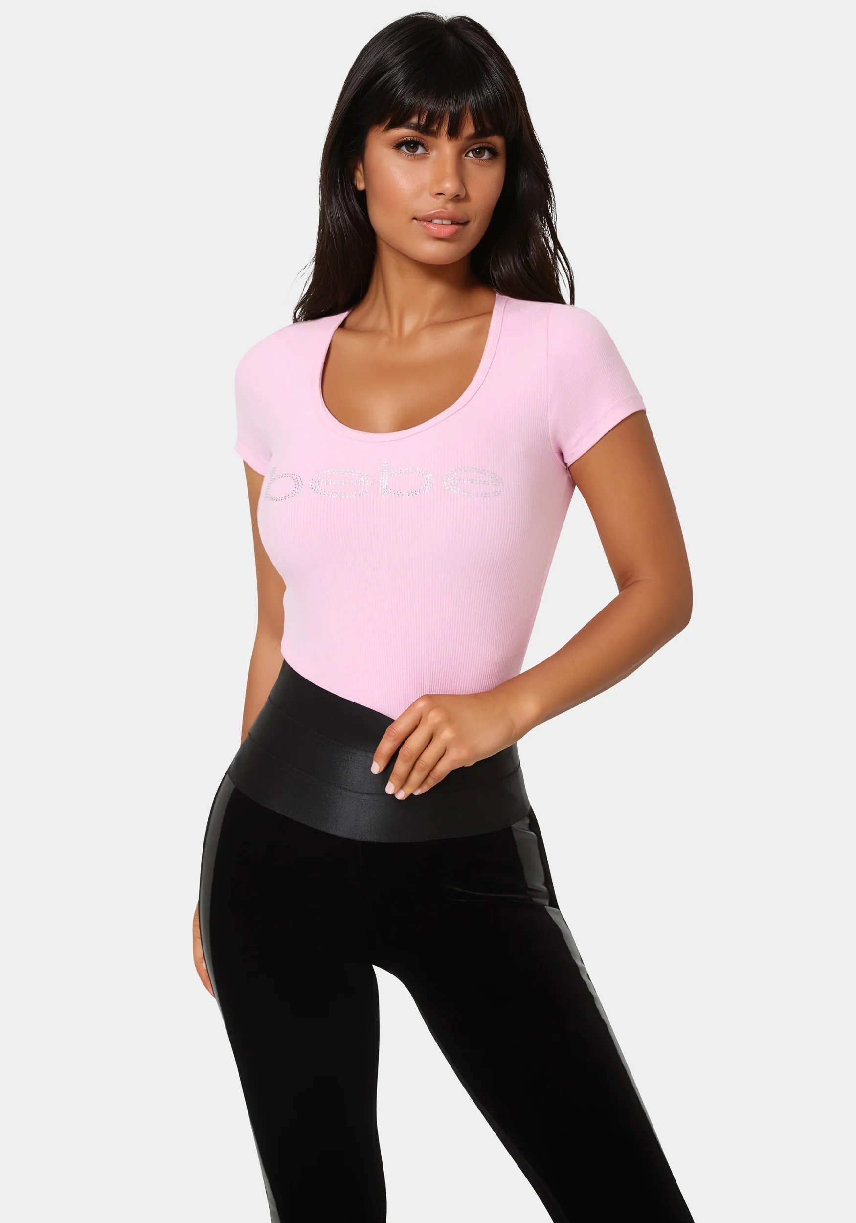 Bebe Logo Short Sleeve Round Neck Rib Top - Image 4