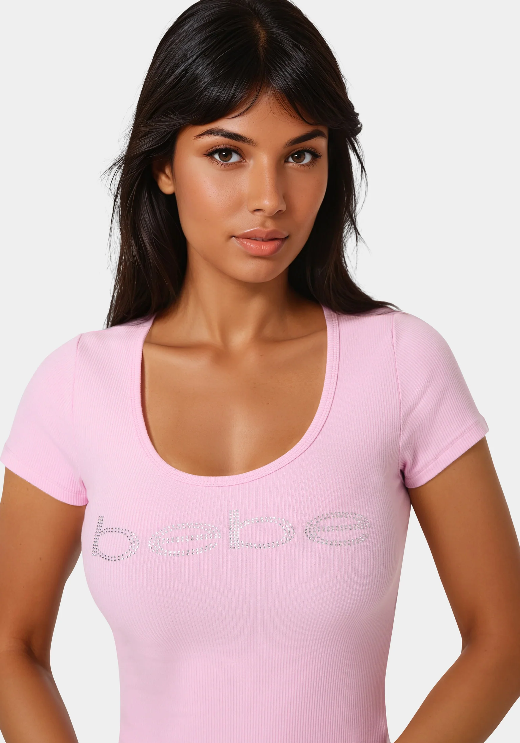 Bebe Logo Short Sleeve Round Neck Rib Top - Image 5