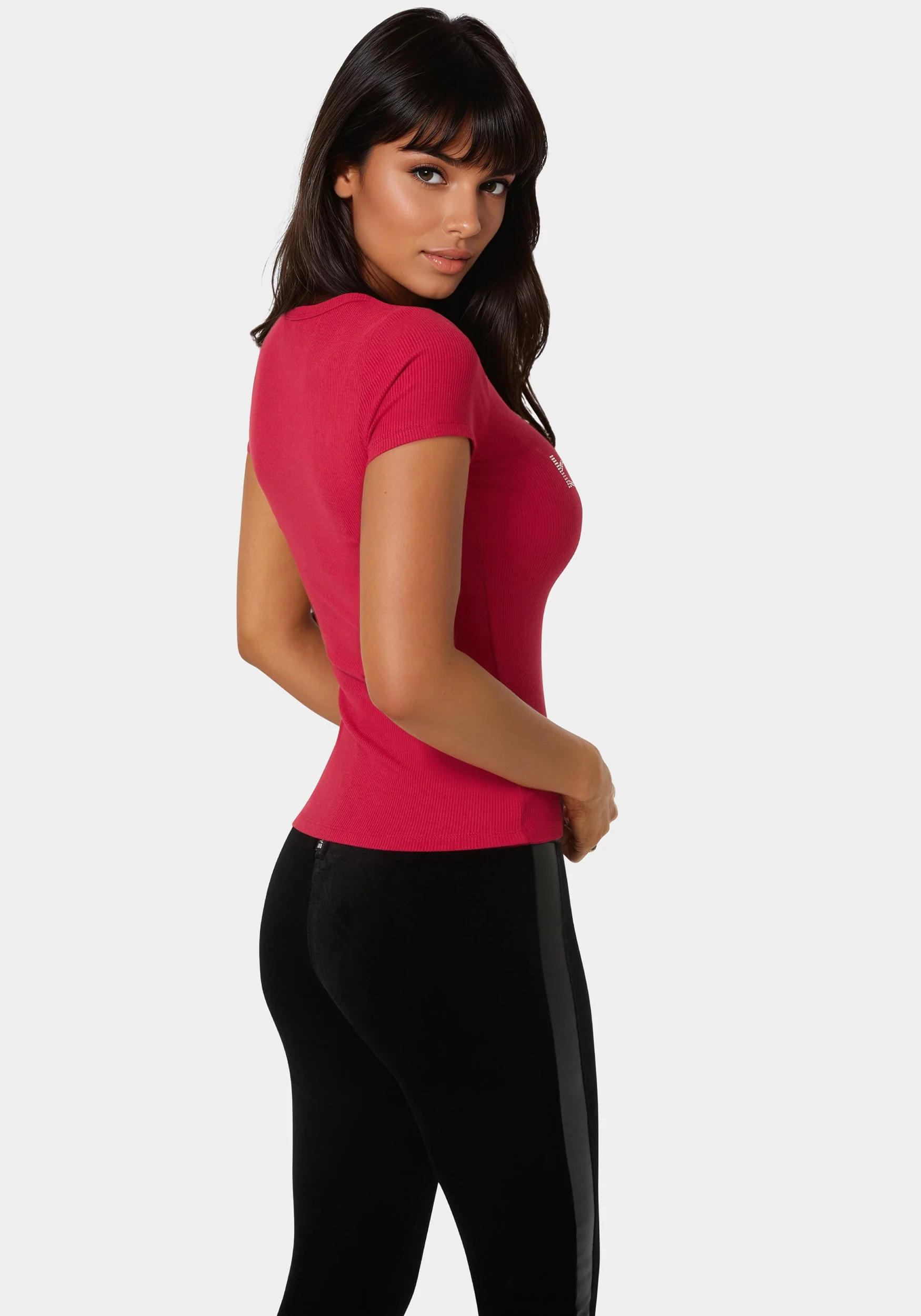 Bebe Logo Short Sleeve Round Neck Rib Top - Image 3