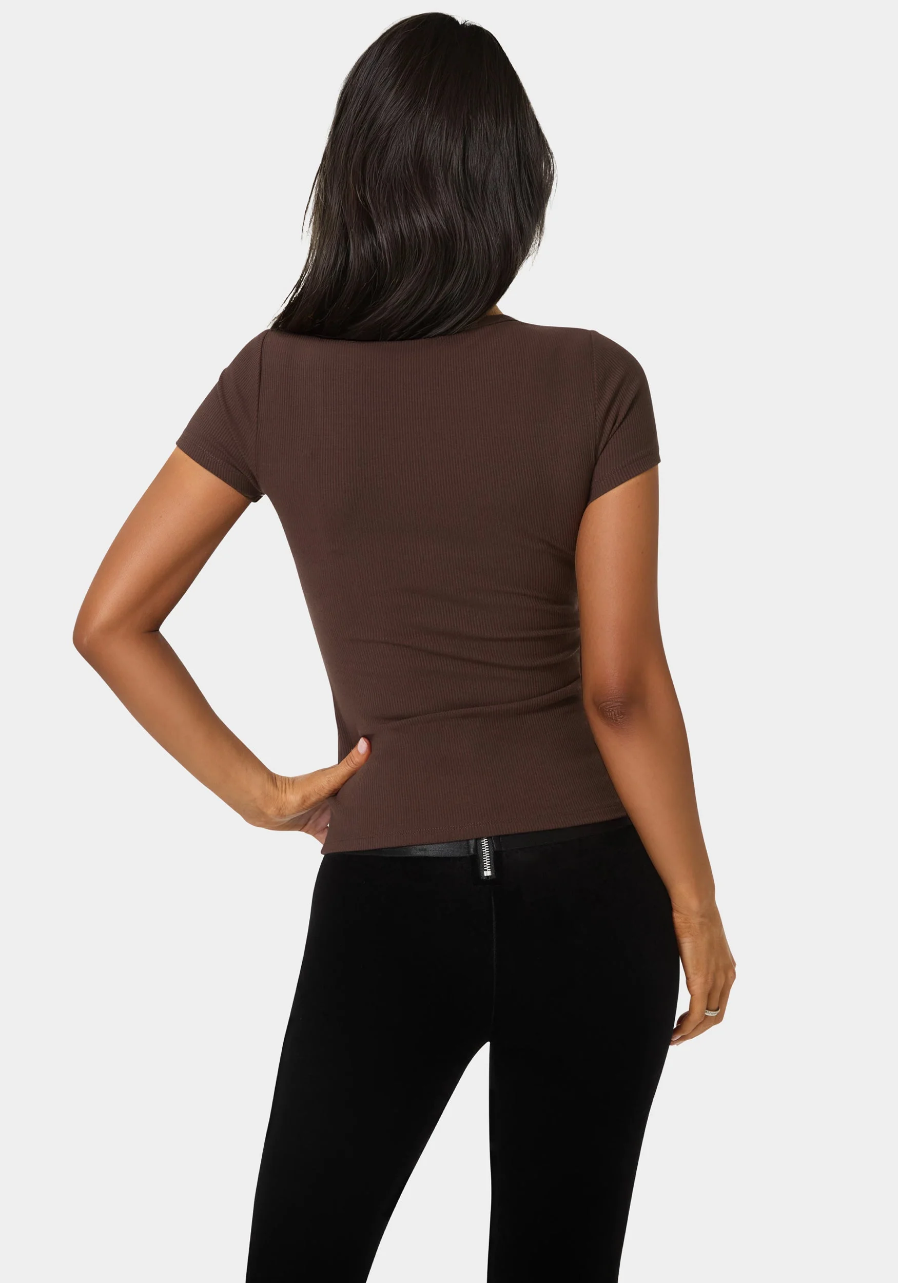 Bebe Logo Short Sleeve Round Neck Rib Top - Image 3