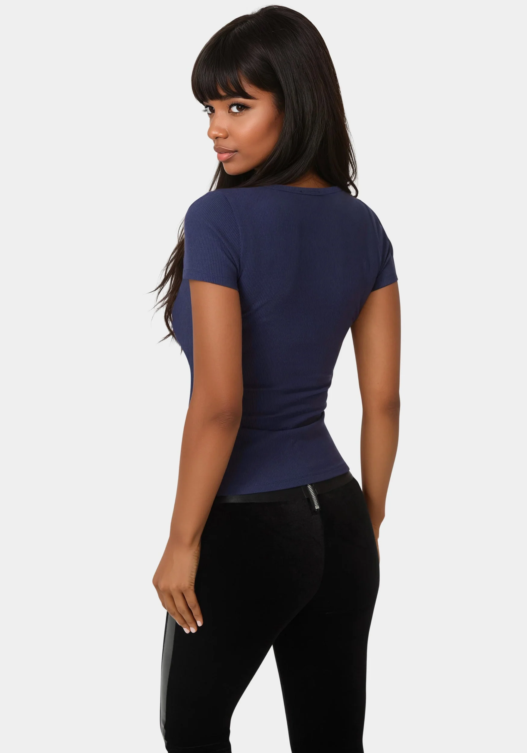 Bebe Logo Short Sleeve Round Neck Rib Top - Image 3