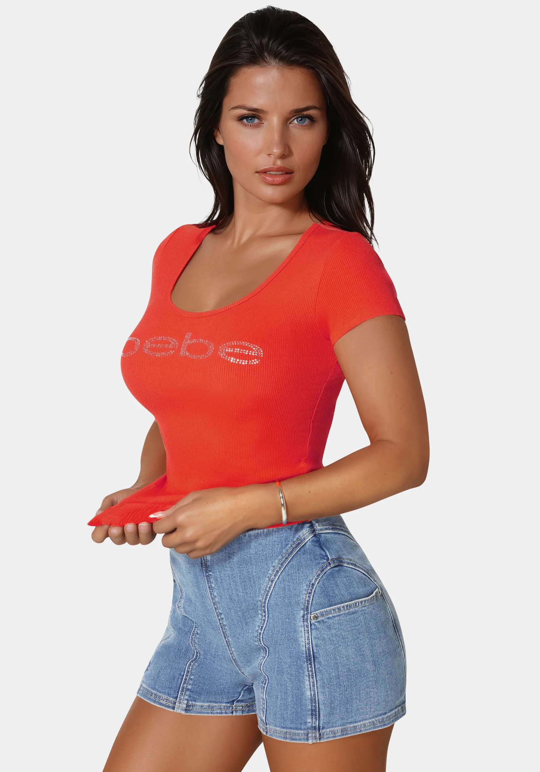 Bebe Logo Short Sleeve Round Neck Rib Top - Image 2
