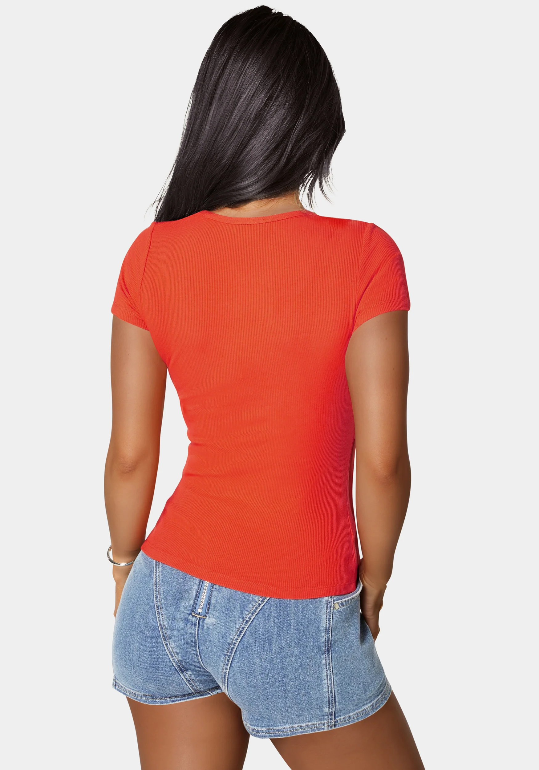 Bebe Logo Short Sleeve Round Neck Rib Top - Image 3
