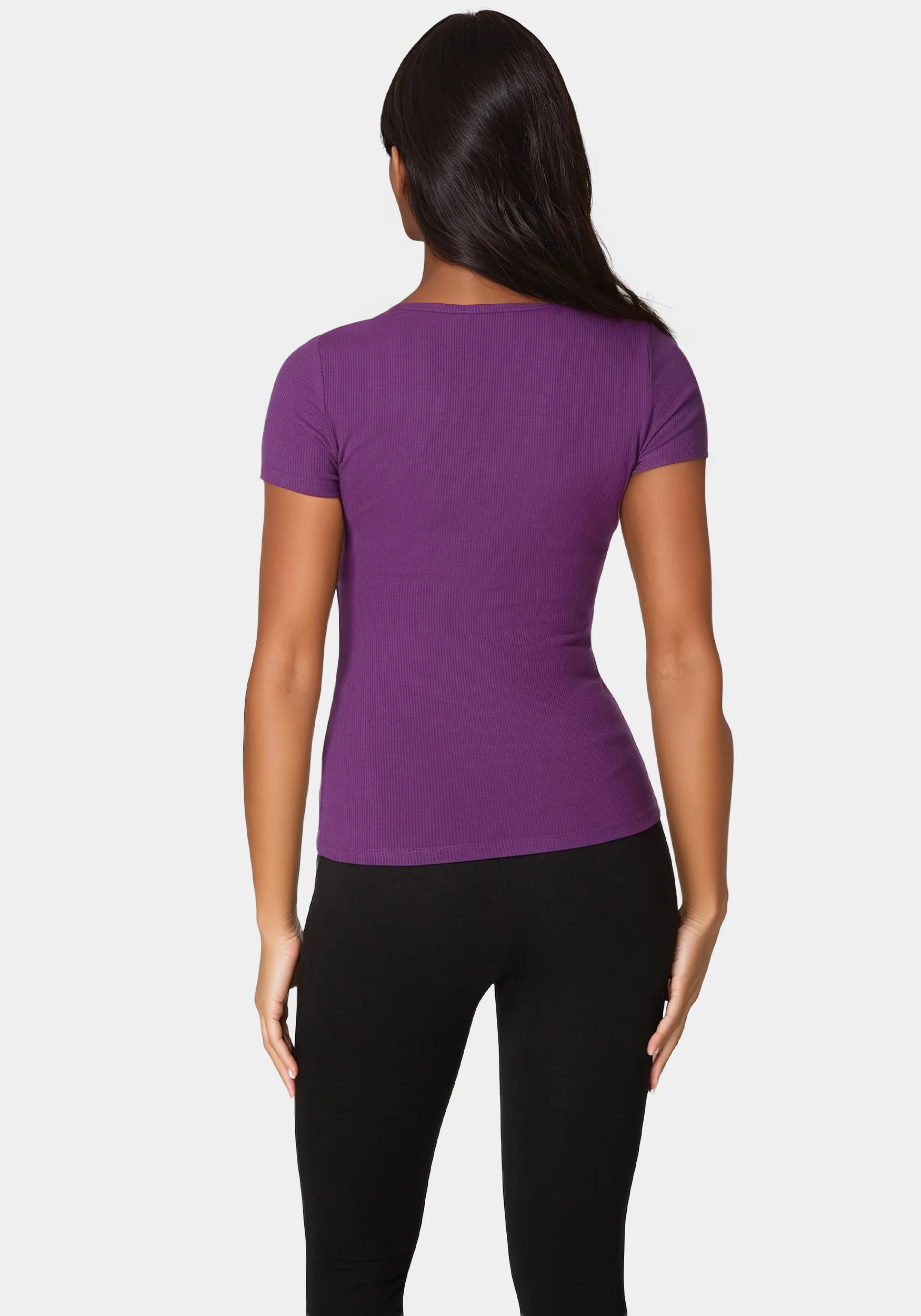 Bebe Logo Short Sleeve Scoop Neck Single Stone Rib Top - Image 3