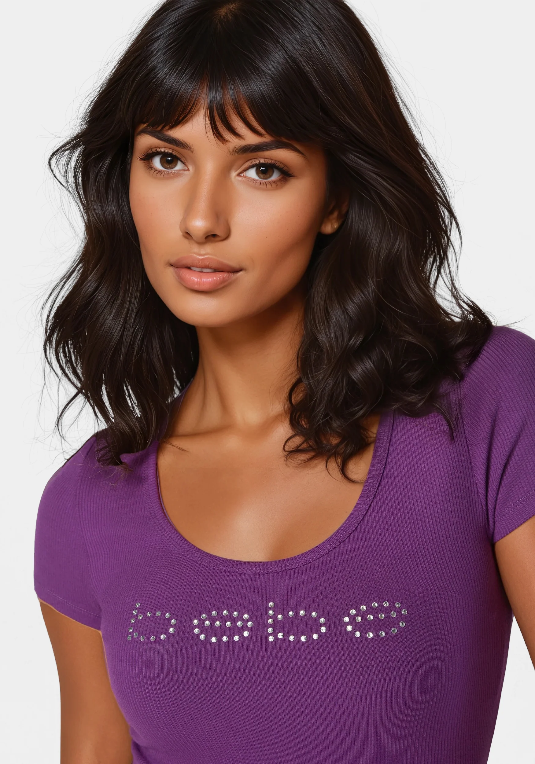 Bebe Logo Short Sleeve Scoop Neck Single Stone Rib Top - Image 4