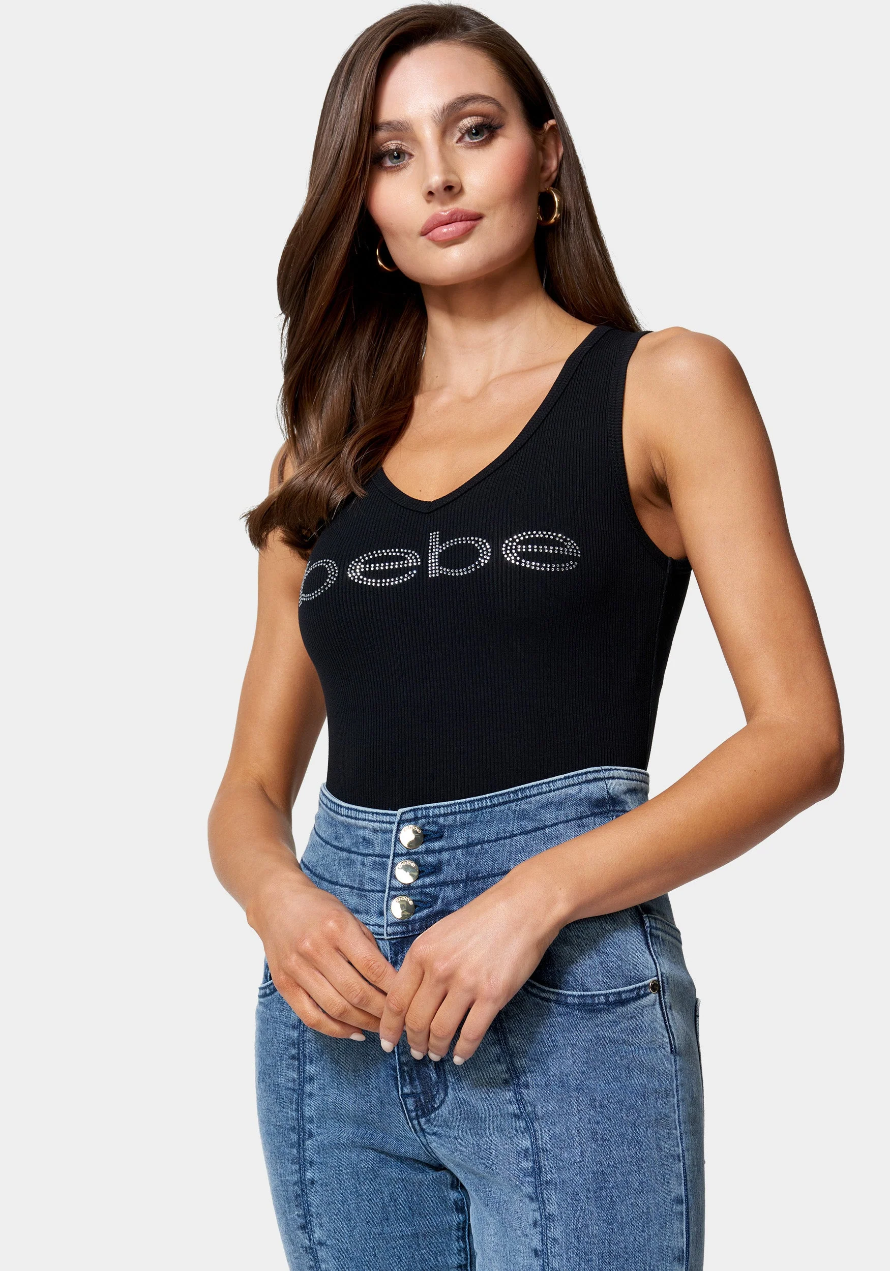 Bebe Logo V-Neck Rib Tank Top - Image 2