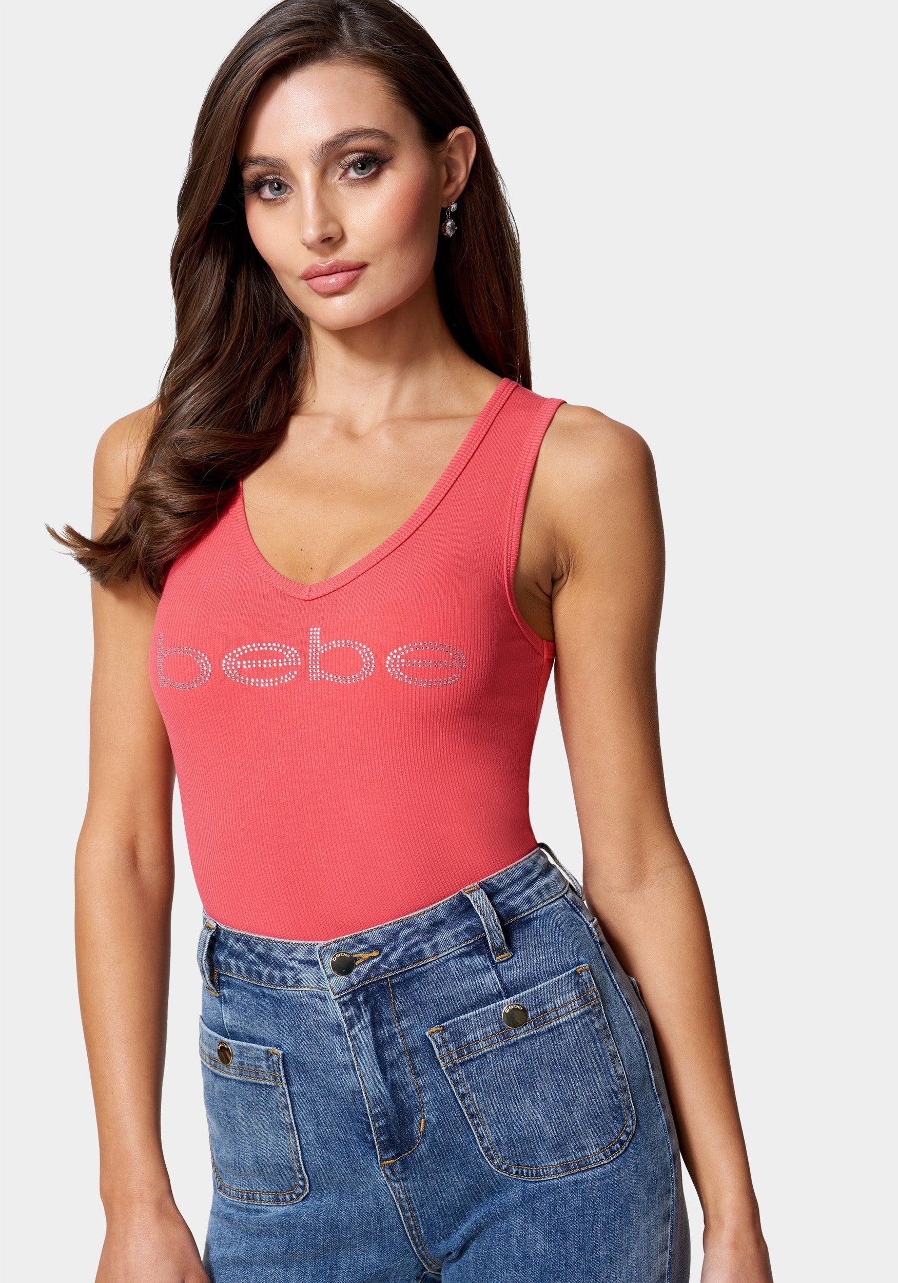 Bebe Logo V-Neck Rib Tank Top - Image 2