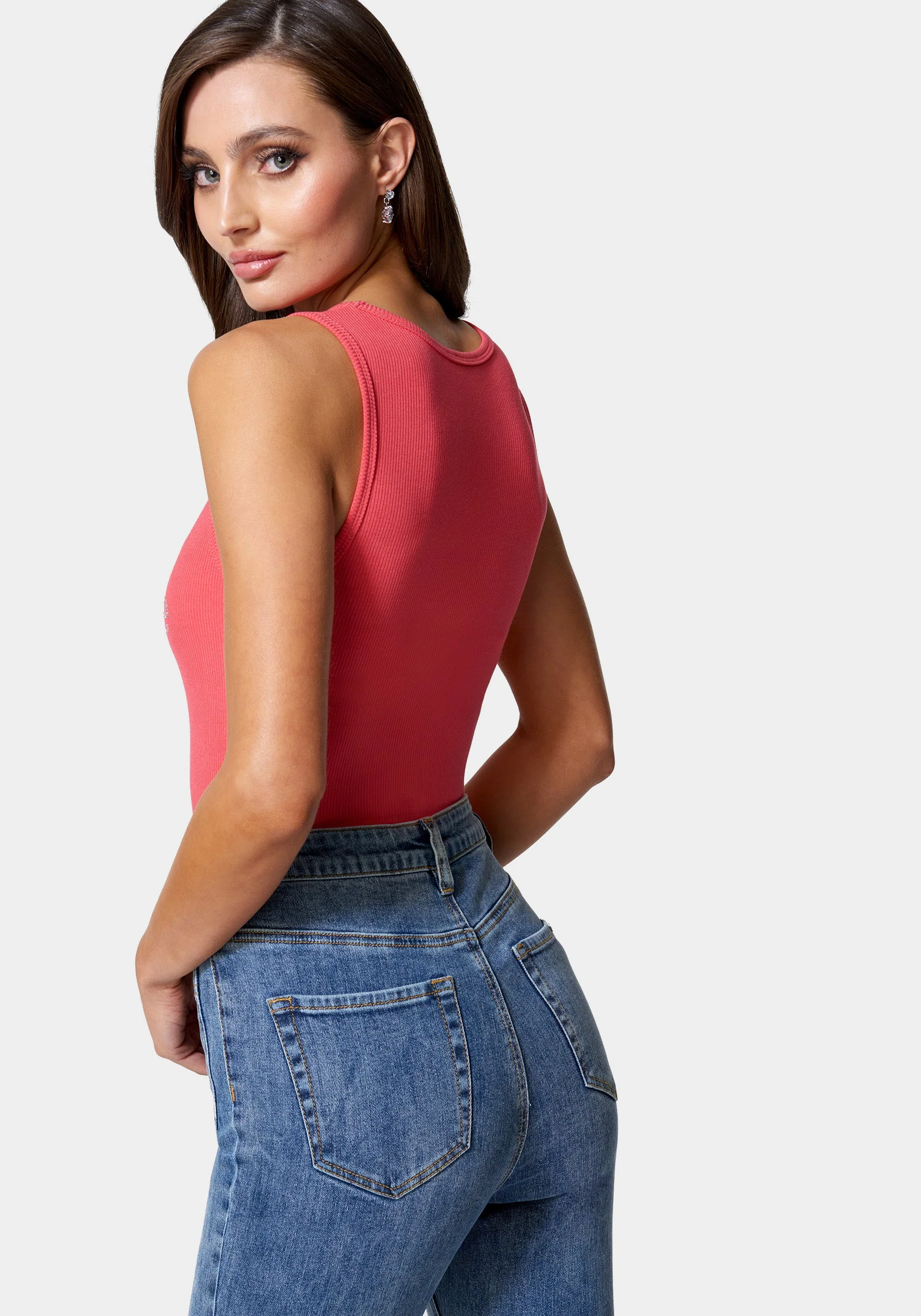 Bebe Logo V-Neck Rib Tank Top - Image 3