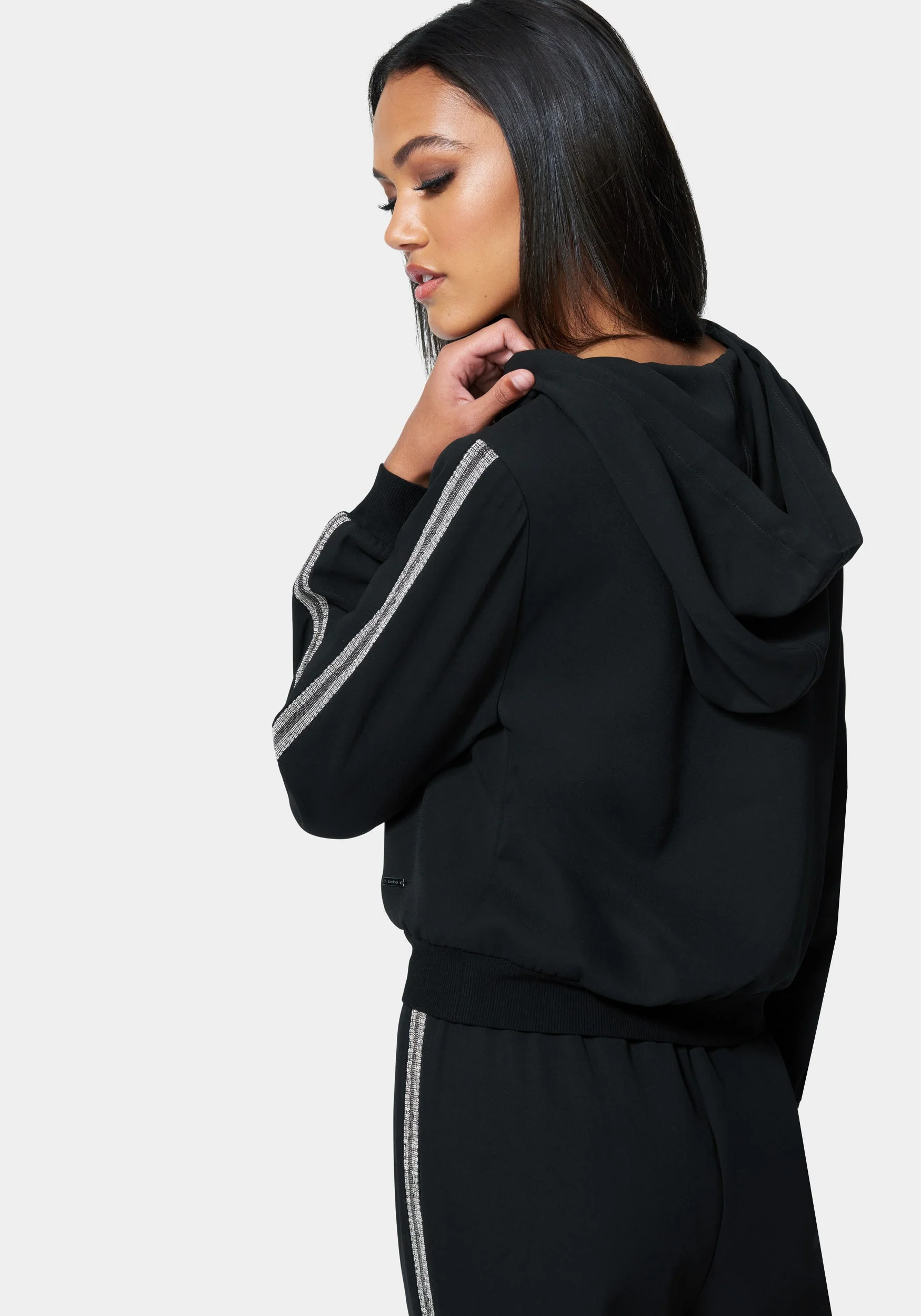 Bebe Lux Lounge Crepe Stripe Detail Hoodie - Image 3