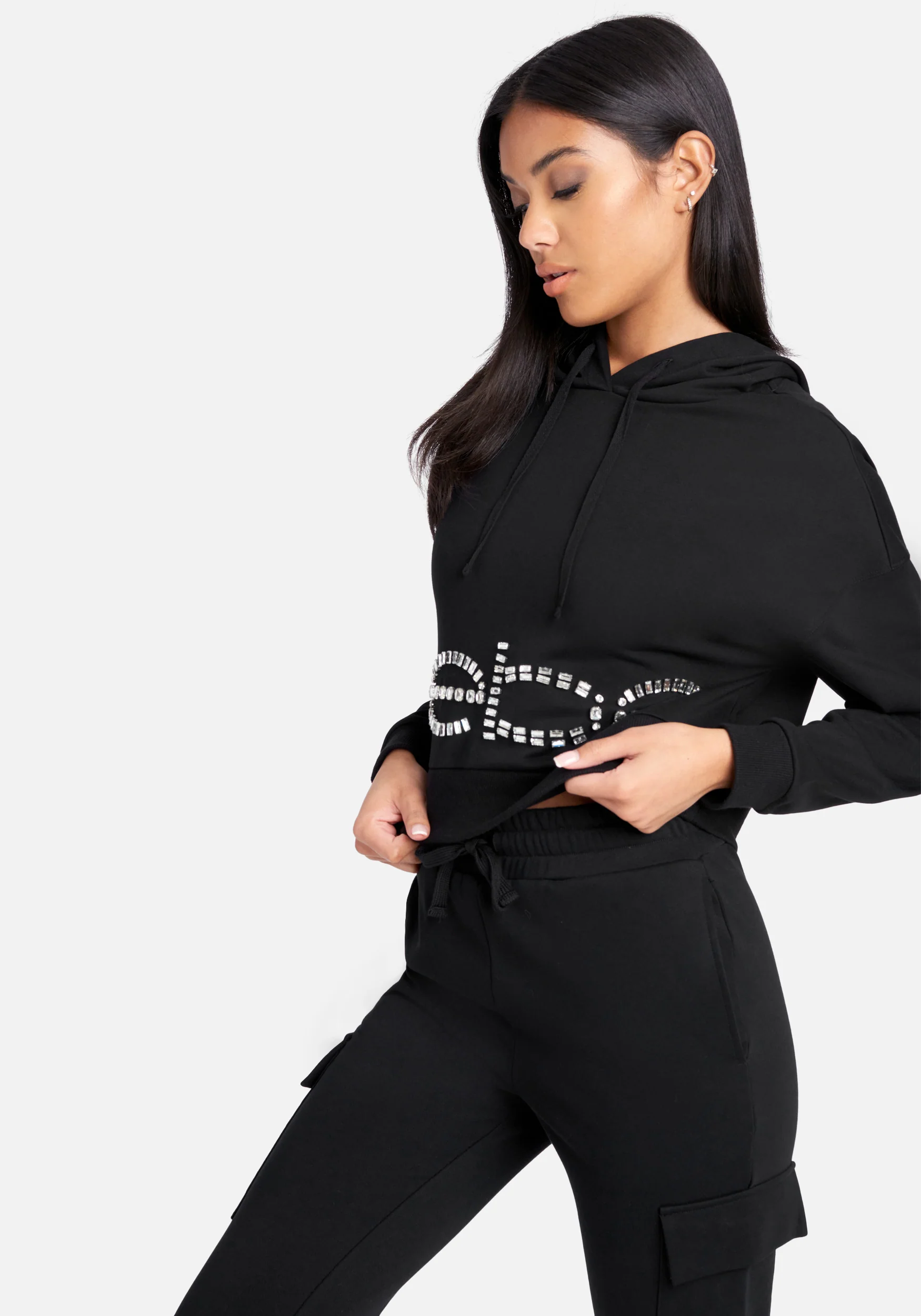 Bebe Stone Logo French Terry Hooded Top - Image 3