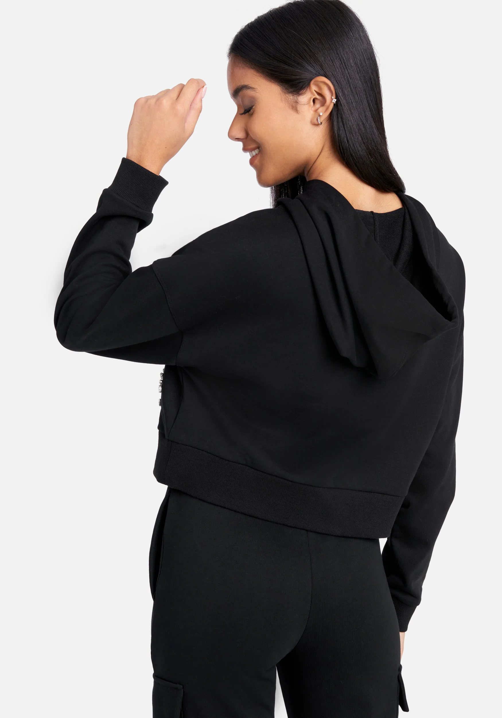 Bebe Stone Logo French Terry Hooded Top - Image 4