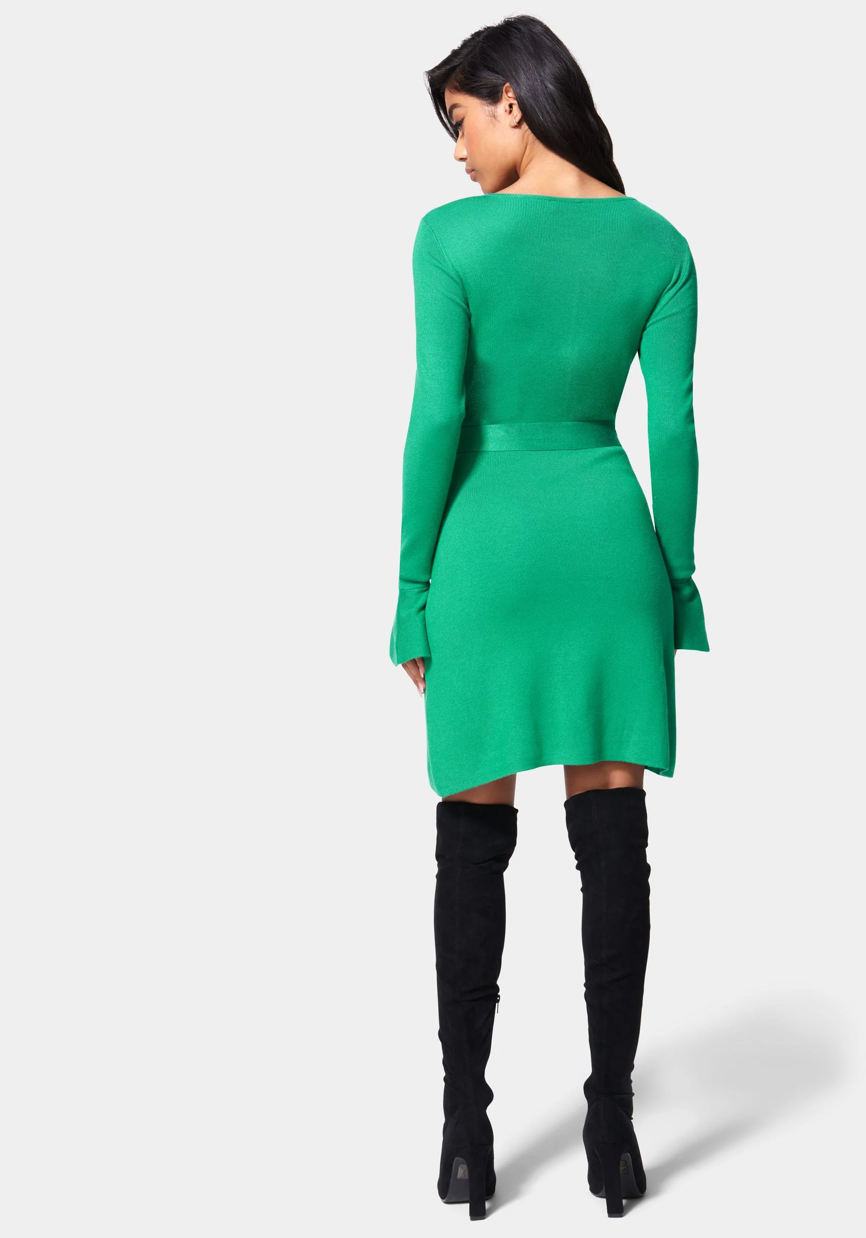 Bell Sleeve Belted Sweater Dress - Image 3