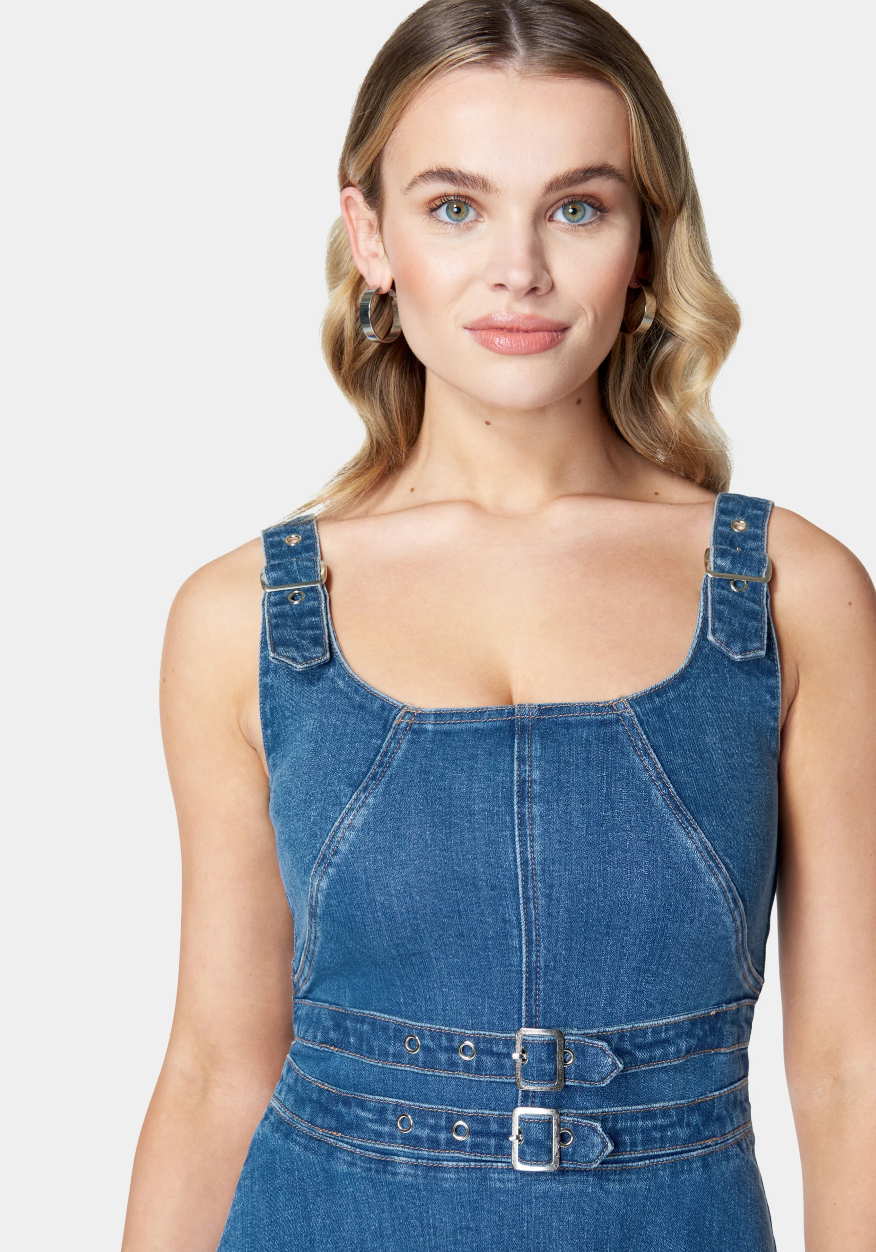 Belt Buckle Detail Fit & Flare Denim Dress - Image 4
