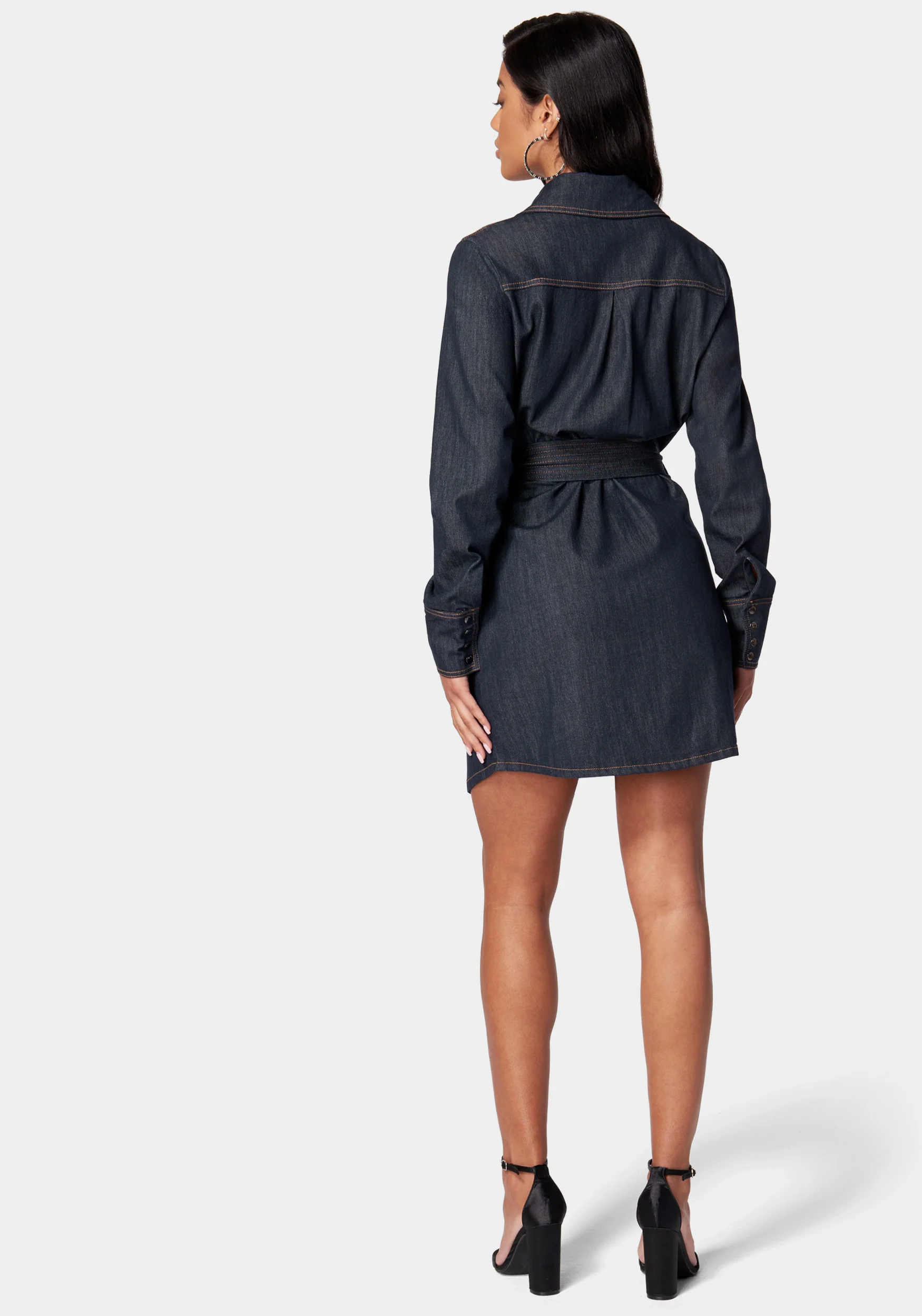 Belted Button Down Denim Shirt Dress - Image 3
