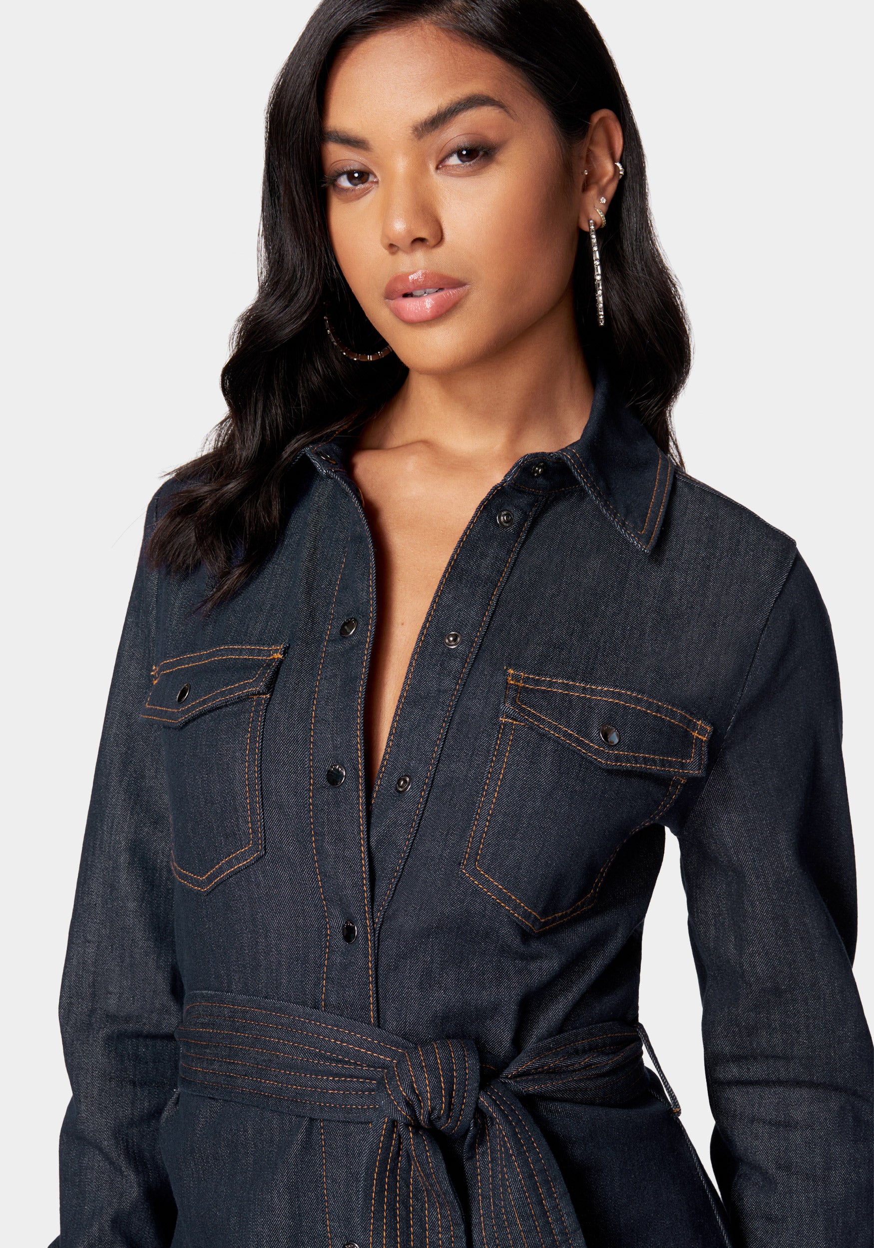 Belted Button Down Denim Shirt Dress - Image 4