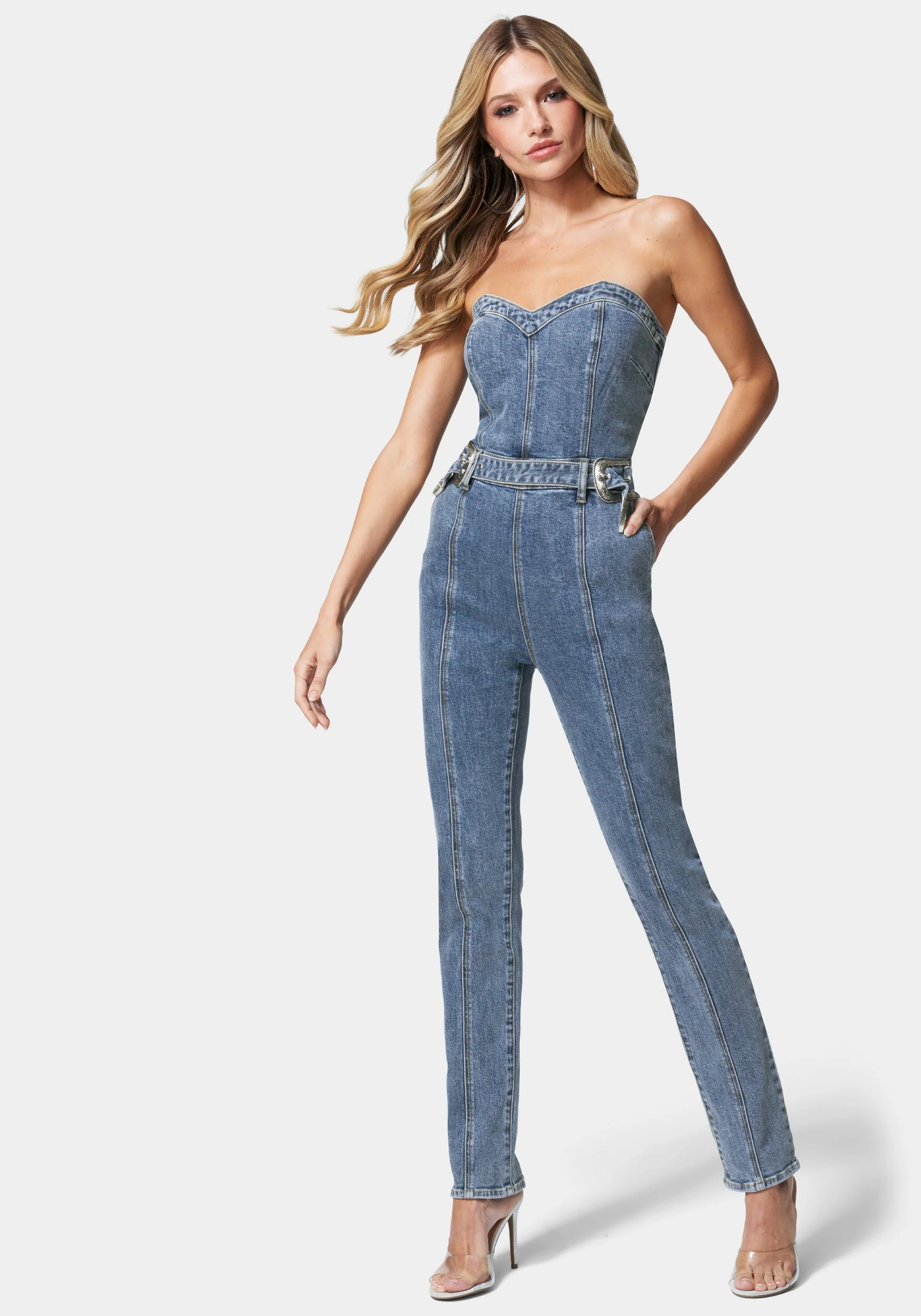Belted Sweetheart Denim Jumpsuit - Image 3