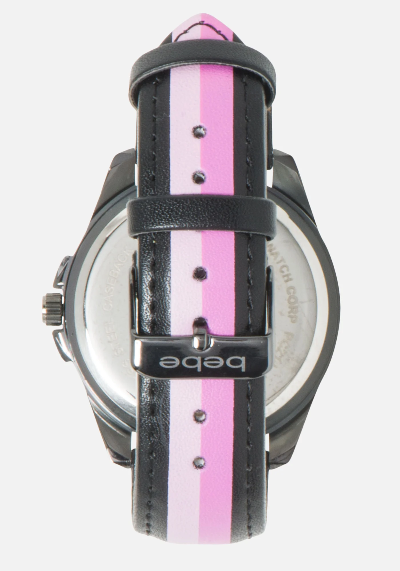 Black Crystal Bebe Logo Stripe Band Watch - Image 2
