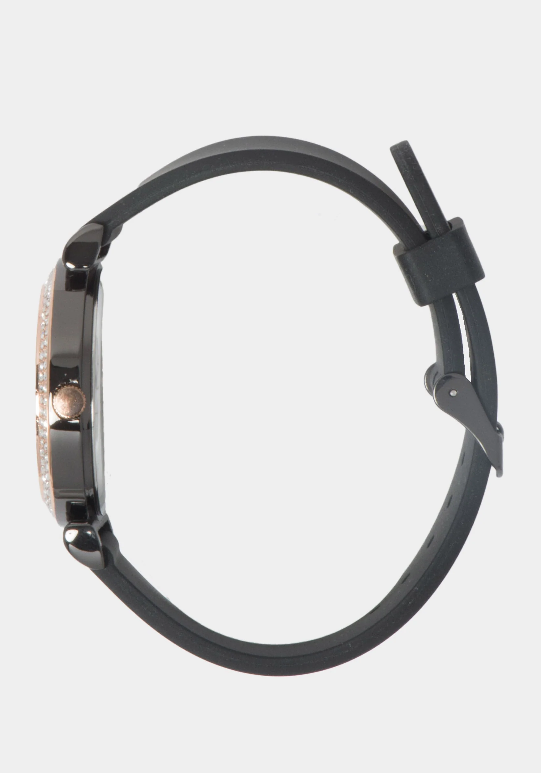 Black Glossy Dial Crystal Bezel Watch - Image 2